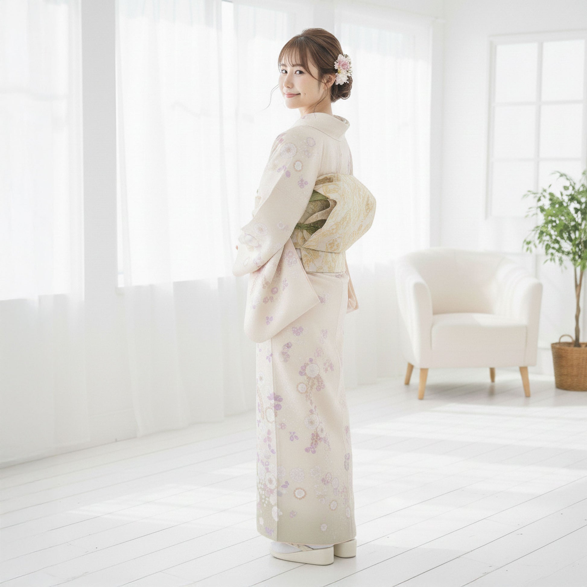 【レンタル】訪問着着物貸衣装フルセット入学式卒業式七五三お宮参り結婚式お宮参り結納母親ママ人気訪問着付下げフルセット着物着物往復送料無料薄黄辻が花風萩No.0150
