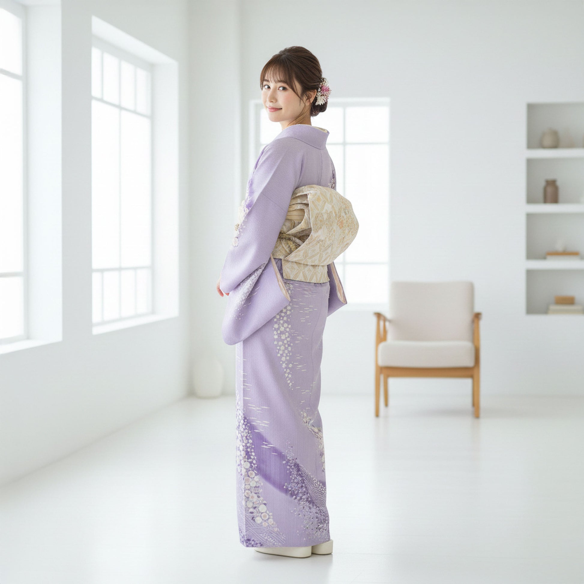 【レンタル】訪問着着物貸衣装フルセット入学式卒業式七五三お宮参り結婚式お宮参り結納母親ママ人気訪問着付下げフルセット着物着物往復送料無料紫梅桜小花ちらしNo.0155