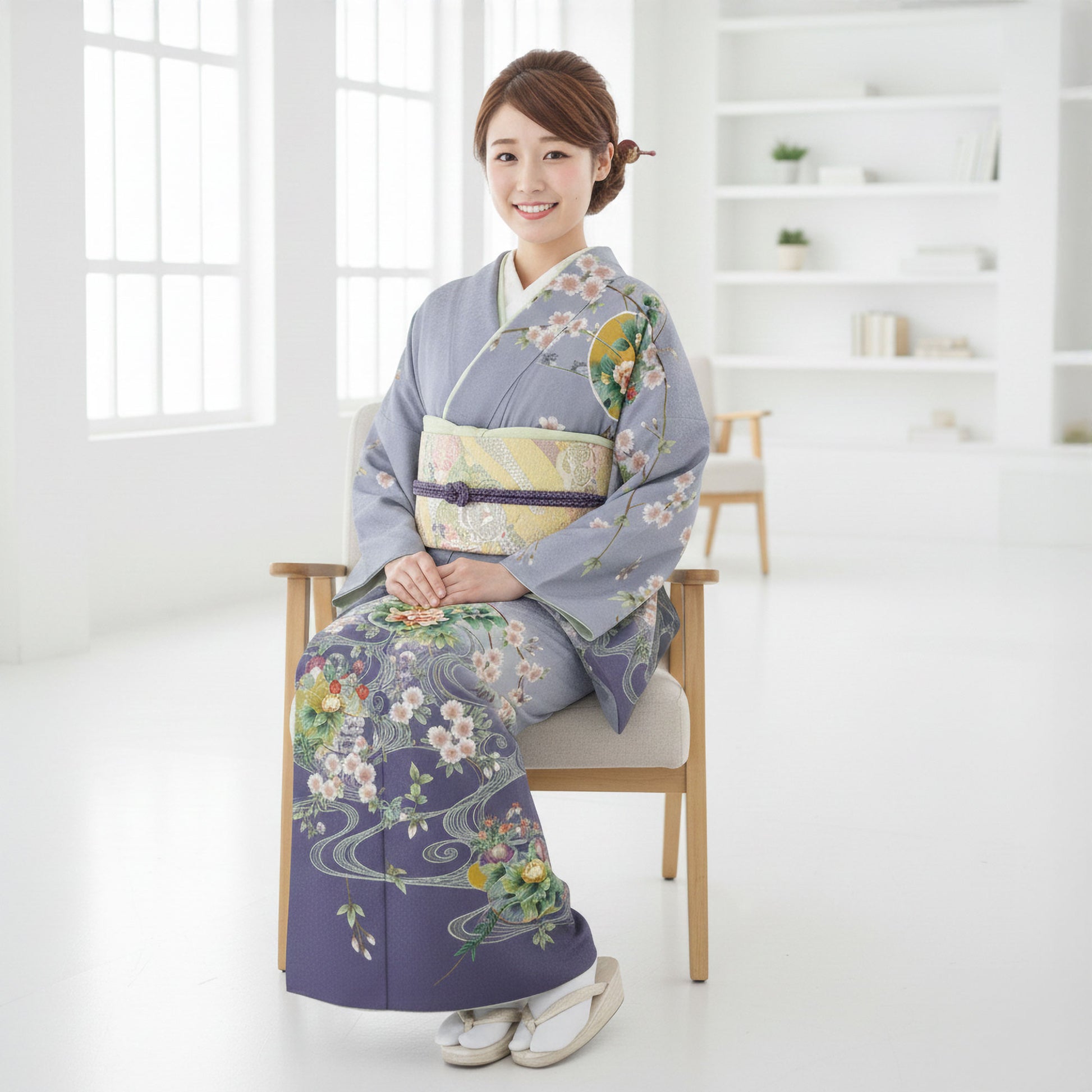 【レンタル】訪問着着物貸衣装フルセット入学式卒業式七五三お宮参り結婚式お宮参り結納母親ママ人気訪問着付下げフルセット着物着物往復送料無料灰色グレー桜牡丹No.0173