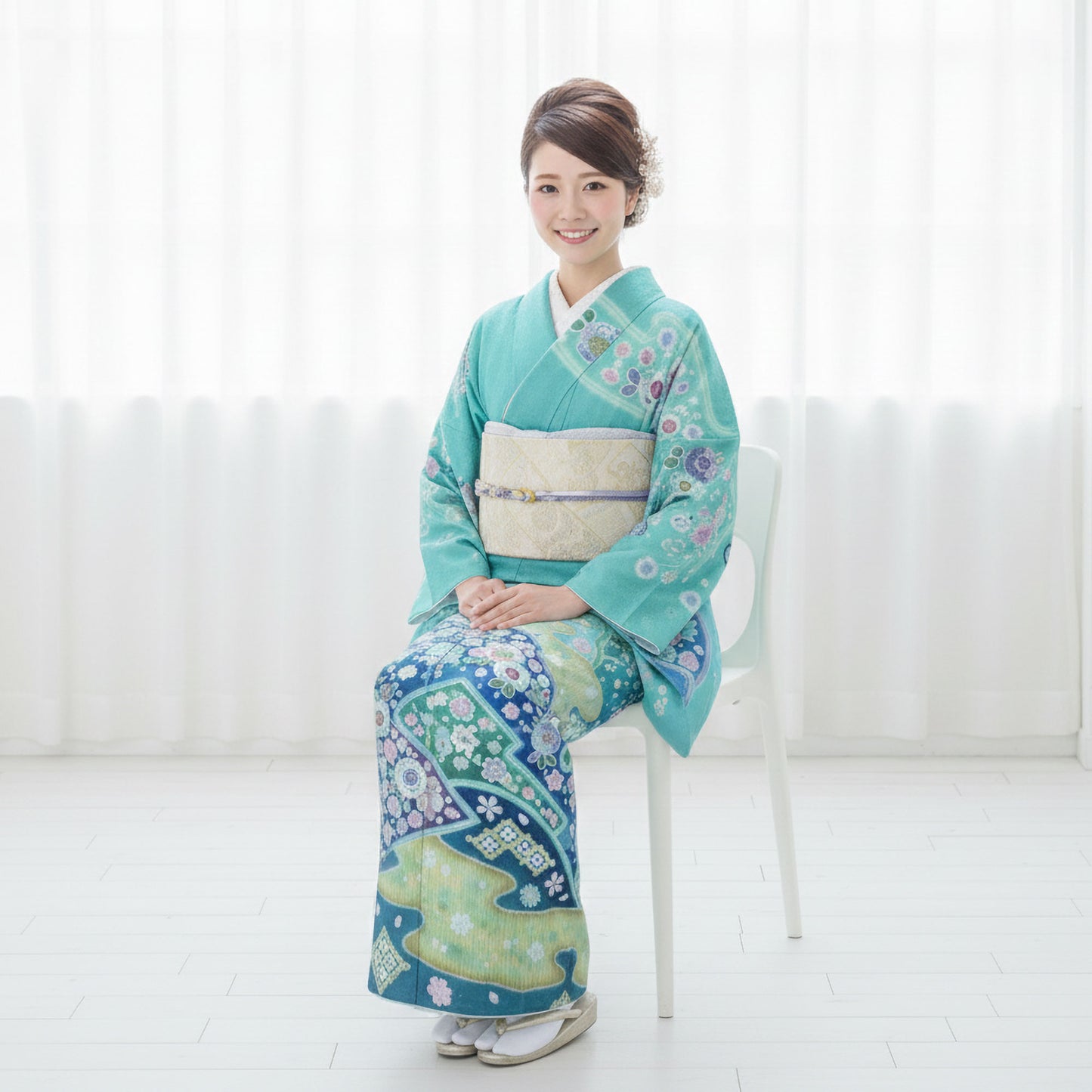 【レンタル】訪問着着物貸衣装フルセット入学式卒業式七五三お宮参り結婚式お宮参り結納母親ママ人気訪問着付下げフルセット着物着物往復送料無料緑浅葱色辻が花風No.0174