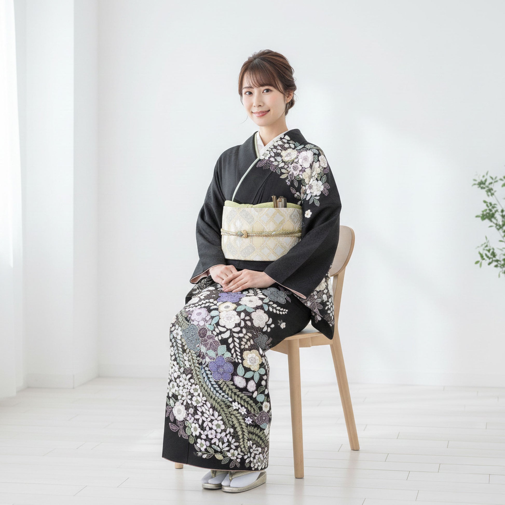 【レンタル】訪問着着物貸衣装フルセット入学式卒業式七五三お宮参り結婚式お宮参り結納母親ママ人気訪問着付下げフルセット着物着物往復送料無料黒萩の花梅No.0182