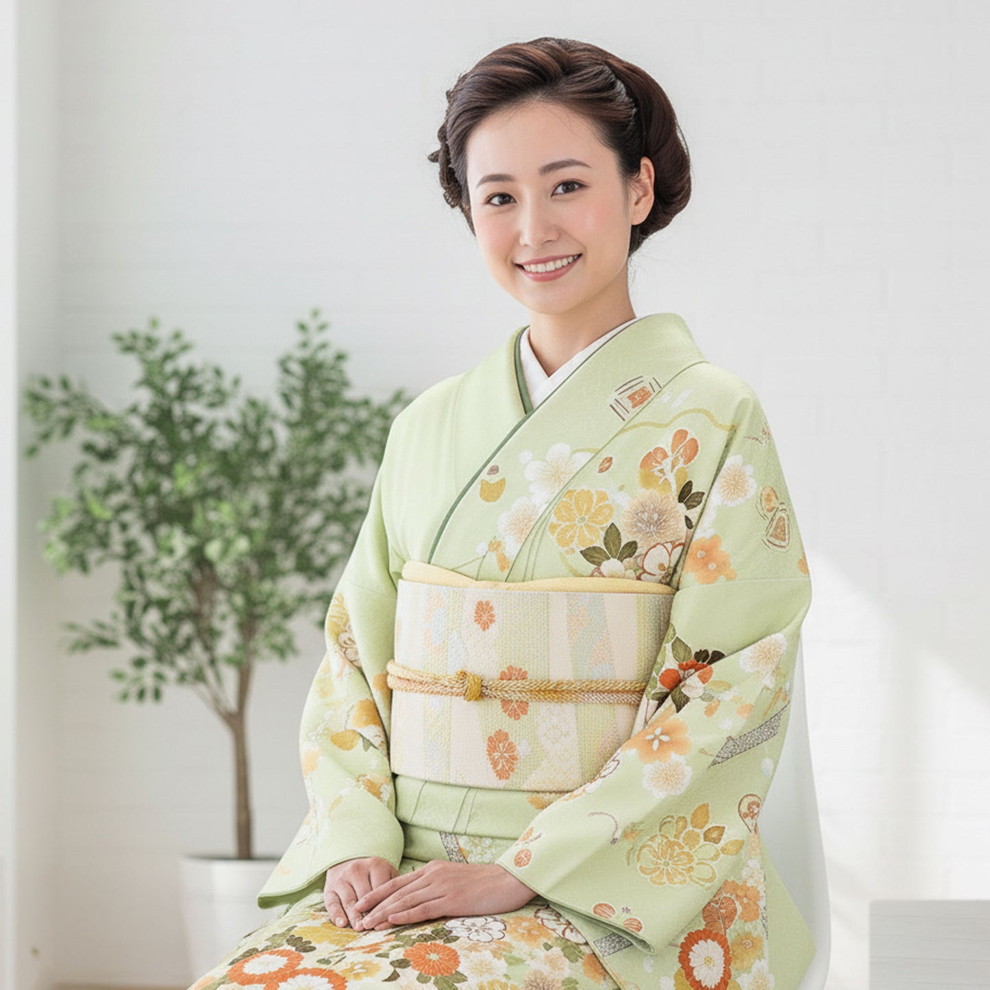 【レンタル】訪問着着物貸衣装フルセット入学式卒業式七五三お宮参り結婚式お宮参り結納母親ママ人気訪問着付下げフルセット着物着物往復送料無料緑薄黄緑牡丹松竹梅No.0193