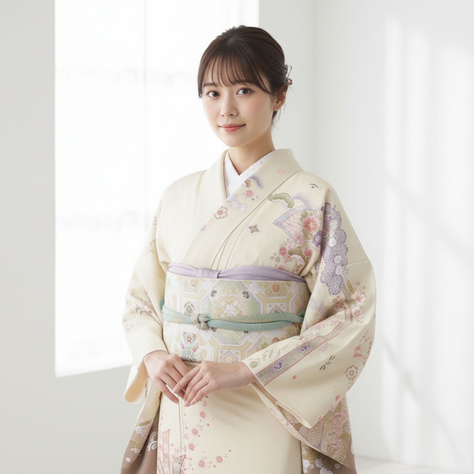 【お買い物マラソン全品半額クーポン配布中!】【レンタル】訪問着着物貸衣装フルセット入学式卒業式七五三お宮参り結婚式お宮参り結納母親ママ人気訪問着付下げフルセット着物着物往復送料無料クリーム熨斗No.0196