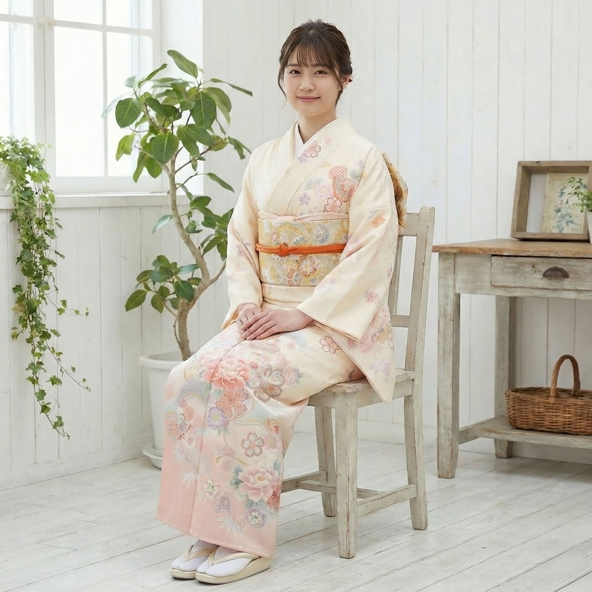 【レンタル】訪問着着物貸衣装フルセット入学式卒業式七五三お宮参り結婚式お宮参り結納母親ママ人気訪問着付下げフルセット着物着物往復送料無料クリーム牡丹No.0197