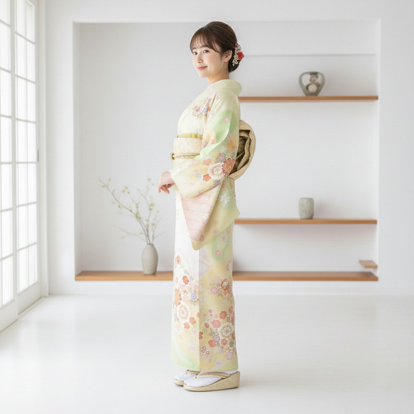 【お買い物マラソン10%OFFクーポン配布中!】【レンタル】訪問着着物貸衣装フルセット入学式卒業式七五三お宮参り結婚式お宮参り結納母親ママ人気訪問着付下げフルセット着物着物往復送料無料黄緑グリーン牡丹No.0210