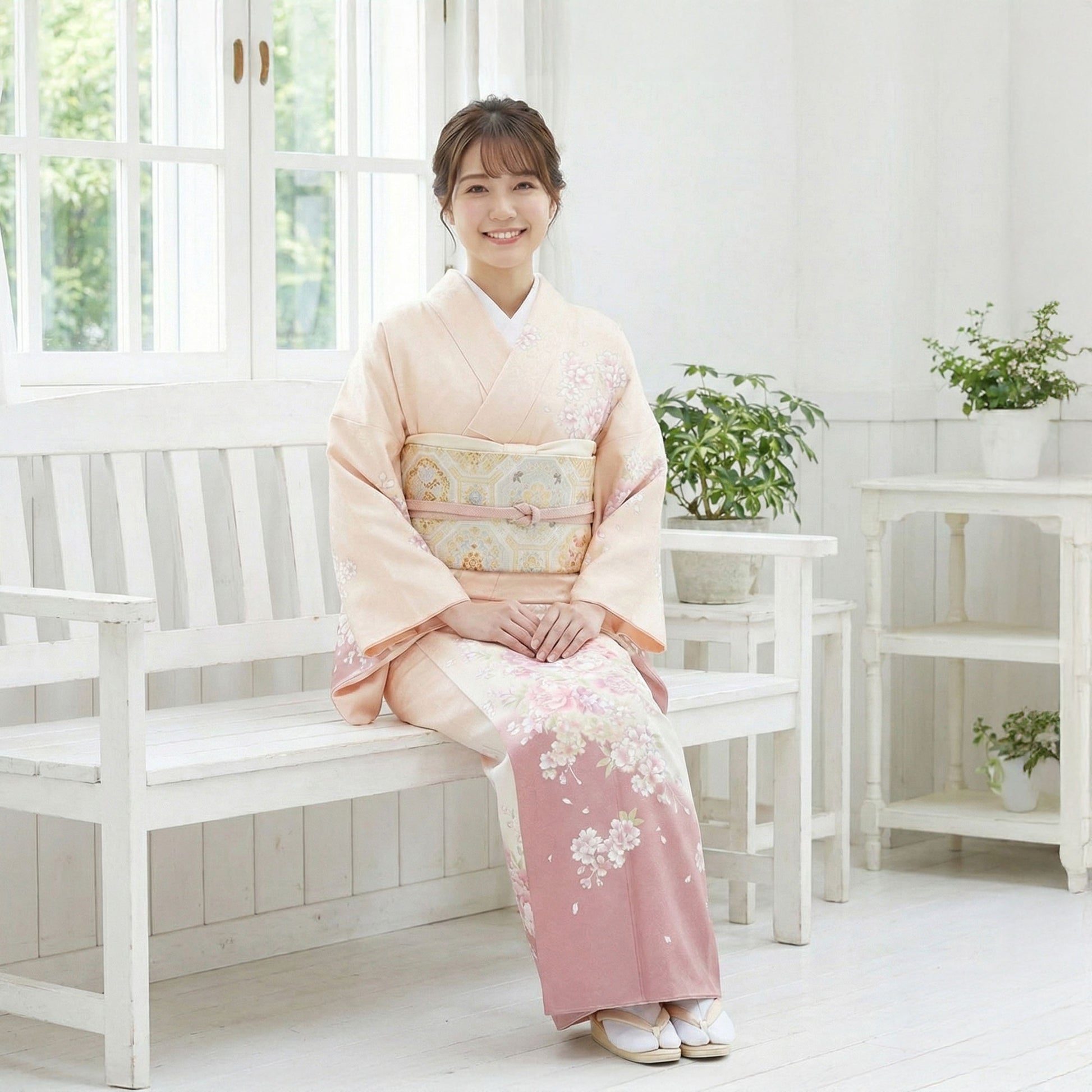 【レンタル】訪問着着物貸衣装フルセット入学式卒業式七五三お宮参り結婚式お宮参り結納お茶会パーティー母親ママ人気訪問着付下げフルセット着物着物往復送料無料クリーム薄オレンジ牡丹No.0215