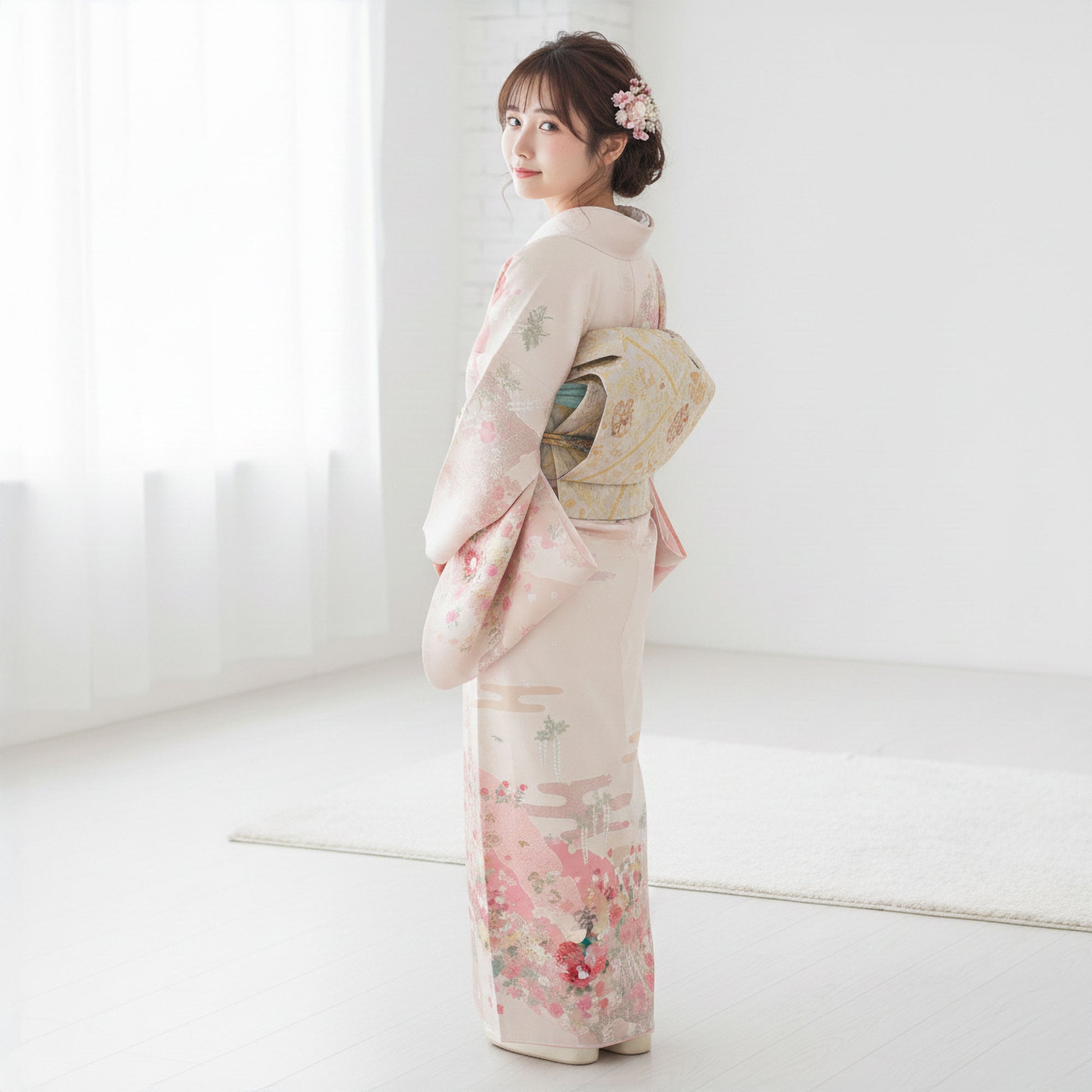 【レンタル】訪問着着物貸衣装フルセット入学式卒業式七五三お宮参り結婚式お宮参り結納母親ママ人気訪問着付下げフルセット着物着物往復送料無料薄ベージュ季節の花No.0216