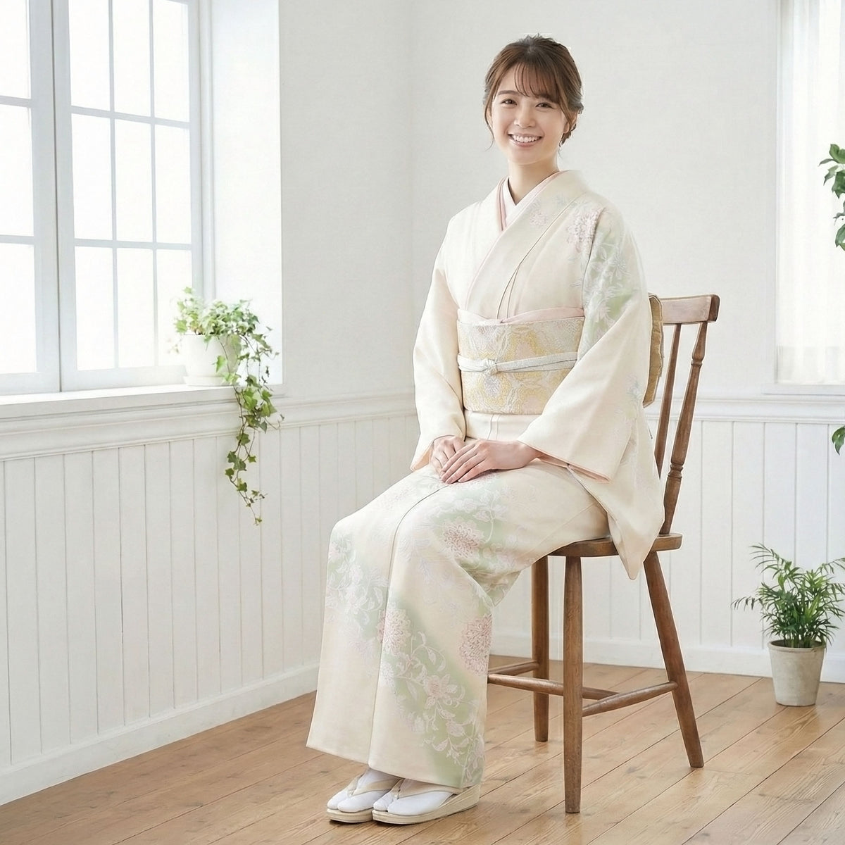 【レンタル】訪問着着物貸衣装フルセット入学式卒業式七五三お宮参り結婚式お宮参り結納母親ママ人気訪問着付下げフルセット着物着物往復送料無料淡黄色唐草No.0217
