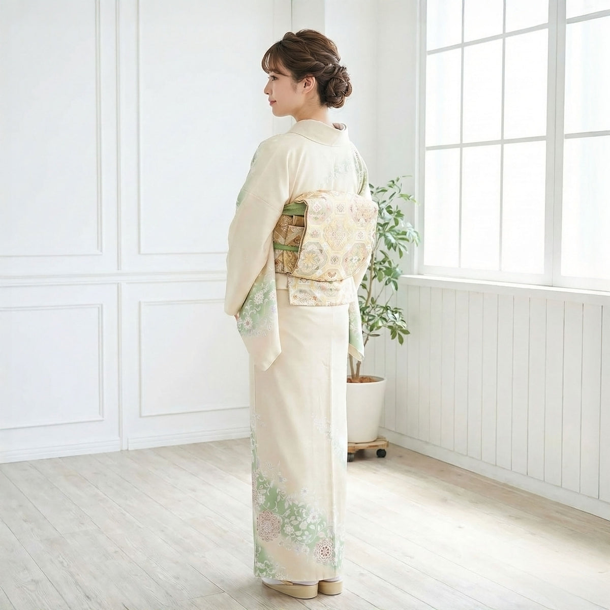 【レンタル】訪問着着物貸衣装フルセット入学式卒業式七五三お宮参り結婚式お宮参り結納母親ママ人気訪問着付下げフルセット着物着物往復送料無料淡黄色唐草No.0217