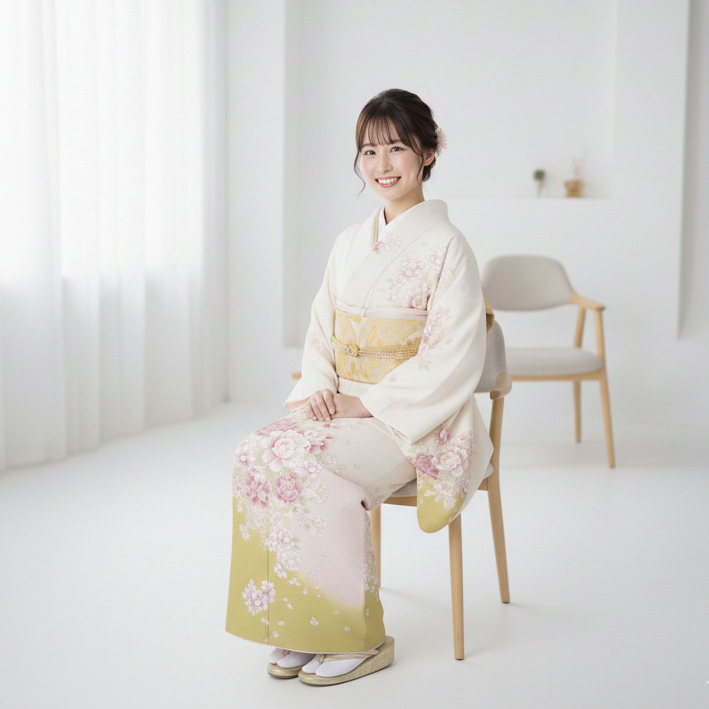 【レンタル】訪問着着物貸衣装フルセット入学式卒業式七五三お宮参り結婚式お宮参り結納母親ママ人気訪問着付下げフルセット着物着物往復送料無料クリーム黄色牡丹No.0223