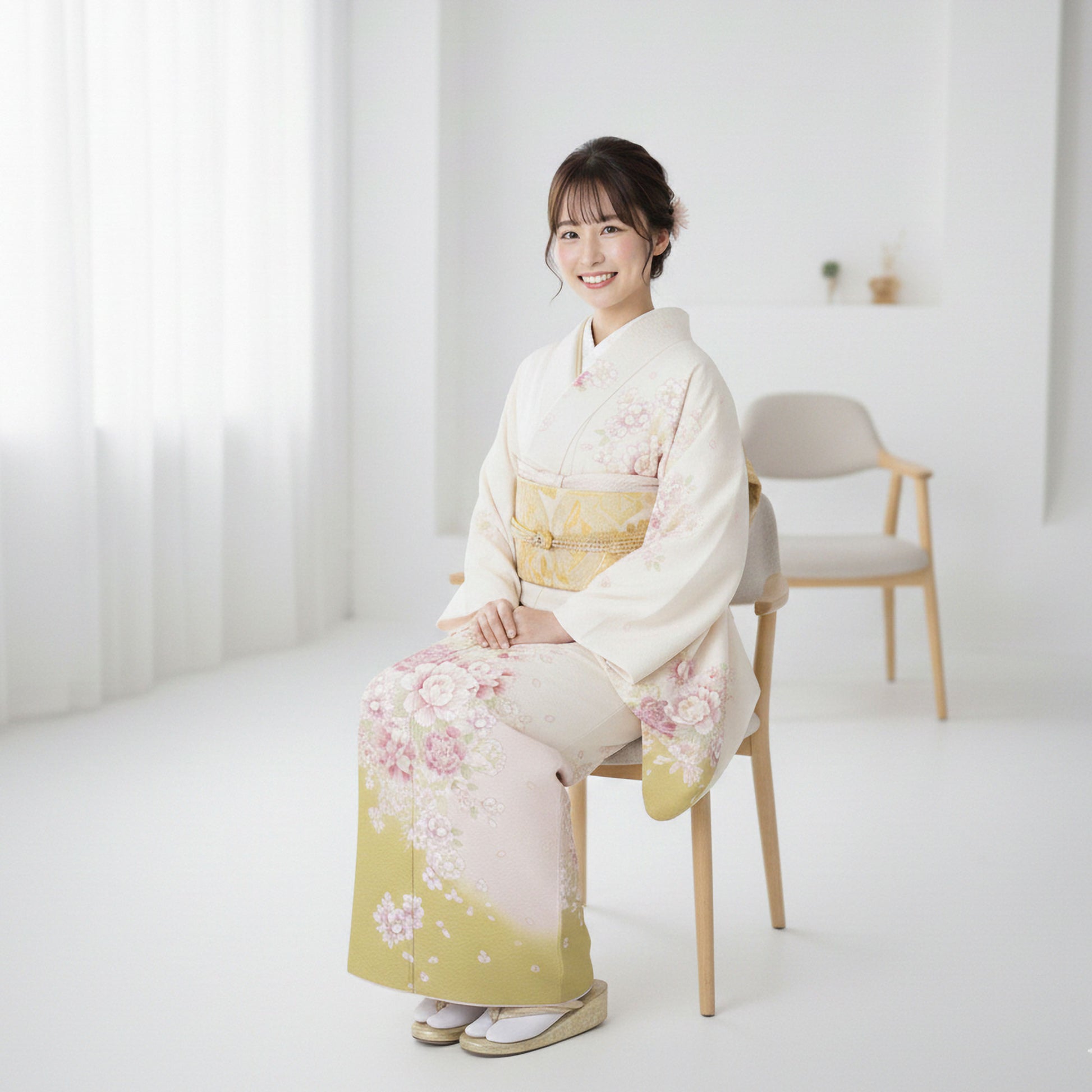 【レンタル】訪問着着物貸衣装フルセット入学式卒業式七五三お宮参り結婚式お宮参り結納母親ママ人気訪問着付下げフルセット着物着物往復送料無料クリーム黄色牡丹No.0223