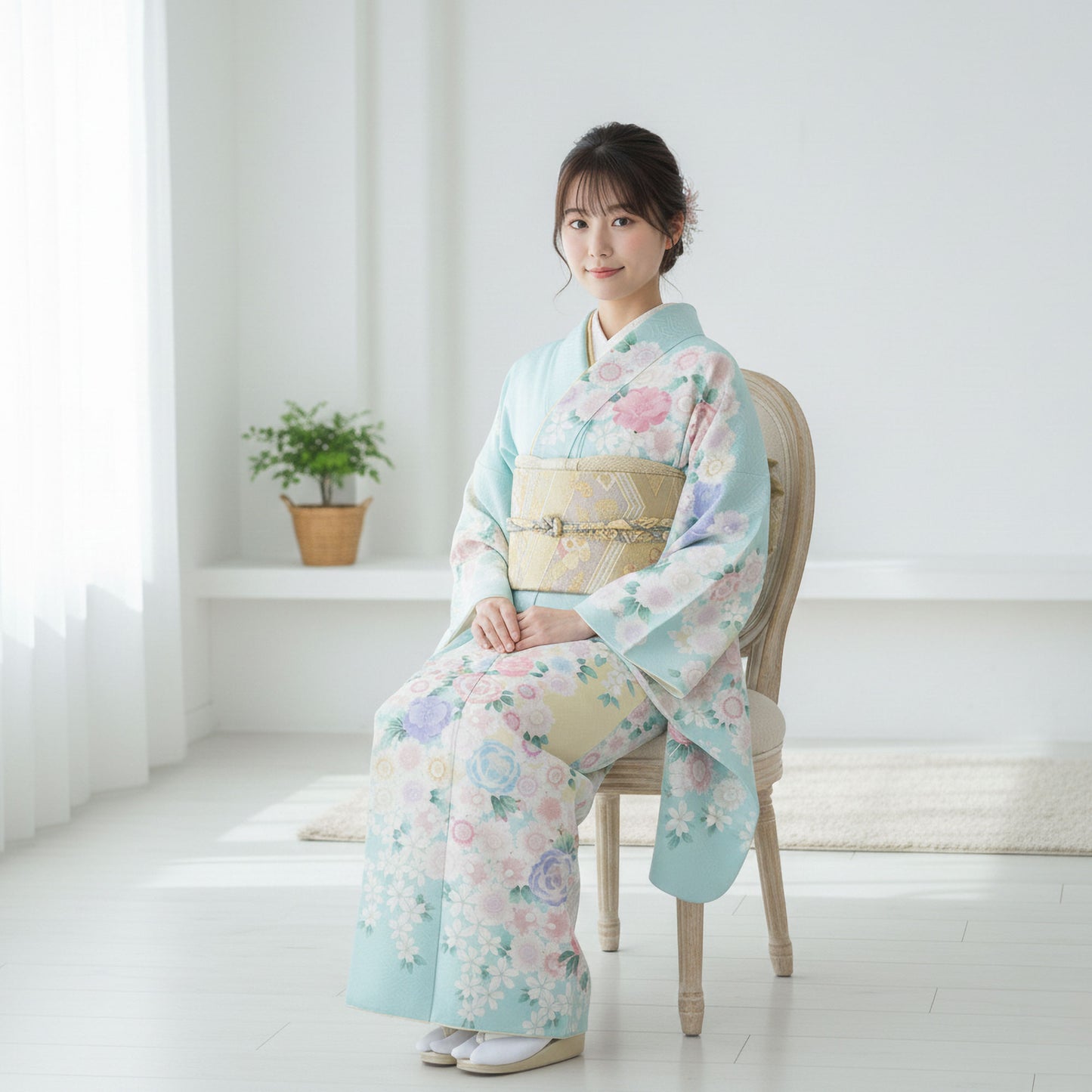 【レンタル】訪問着着物貸衣装フルセット入学式卒業式七五三お宮参り結婚式お宮参り結納お茶会パーティー母親ママ人気訪問着付下げフルセット着物着物往復送料無料水色黄色ピンク桜可愛いNo.0225