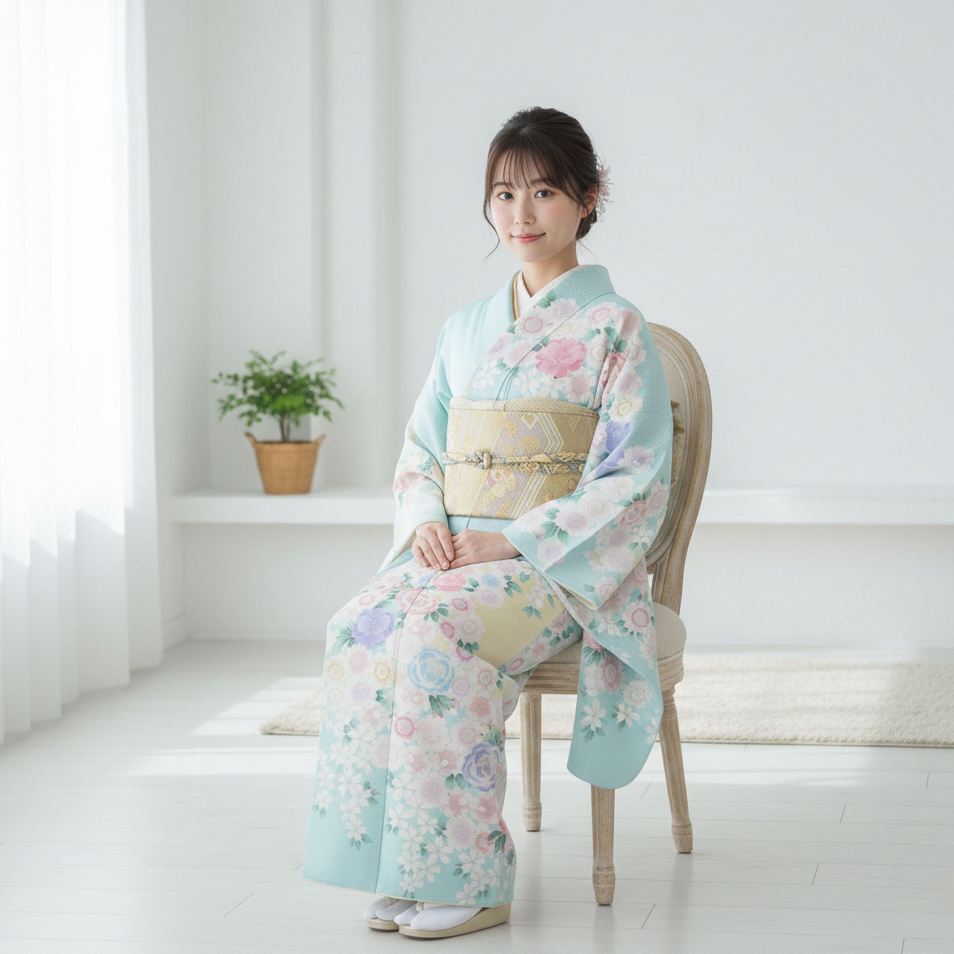 【レンタル】訪問着着物貸衣装フルセット入学式卒業式七五三お宮参り結婚式お宮参り結納お茶会パーティー母親ママ人気訪問着付下げフルセット着物着物往復送料無料水色黄色ピンク桜可愛いNo.0225