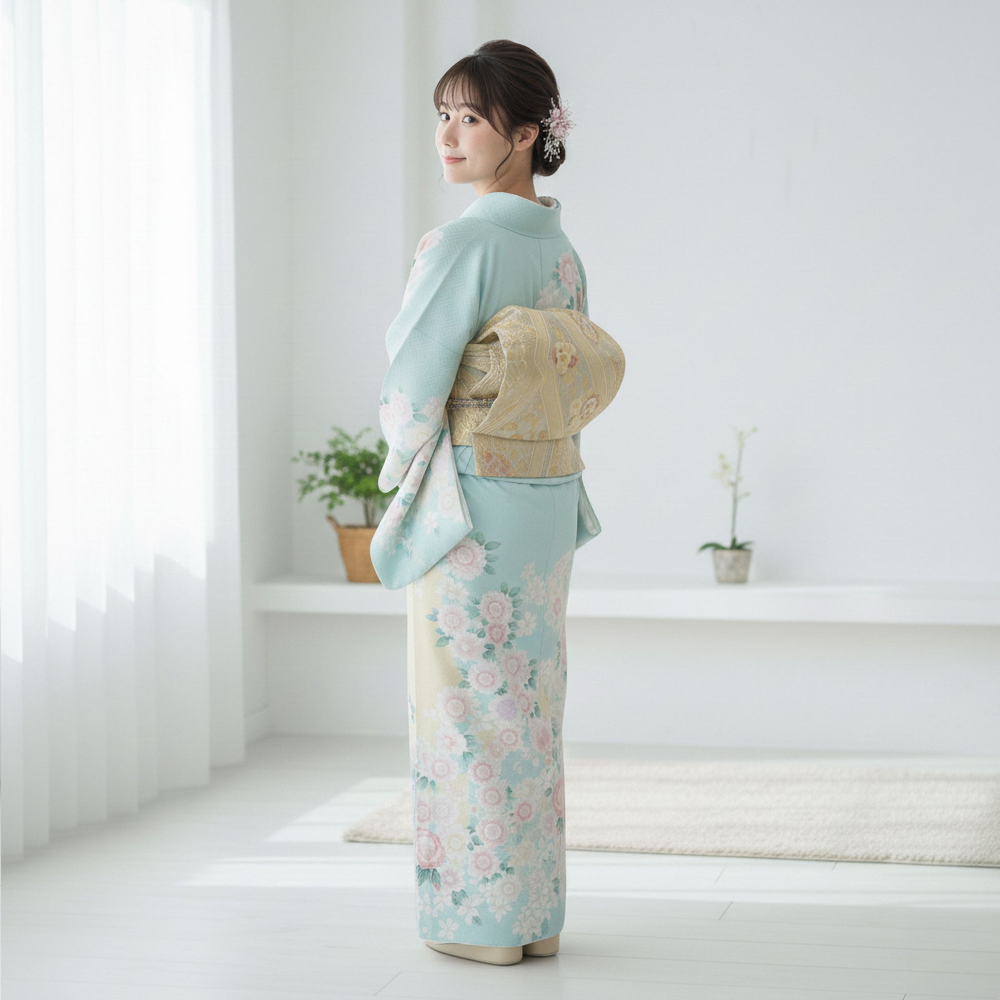 【レンタル】訪問着着物貸衣装フルセット入学式卒業式七五三お宮参り結婚式お宮参り結納お茶会パーティー母親ママ人気訪問着付下げフルセット着物着物往復送料無料水色黄色ピンク桜可愛いNo.0225
