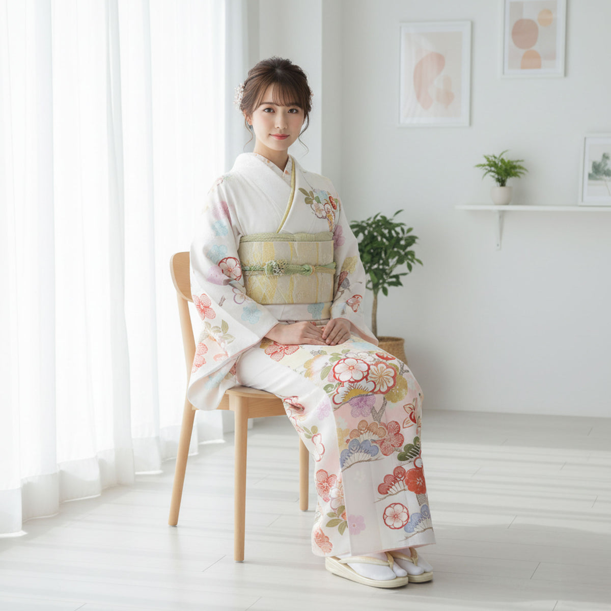 【お買い物マラソン10%OFFクーポン配布中!】【レンタル】訪問着着物貸衣装フルセット入学式卒業式七五三お宮参り結婚式お宮参り結納母親ママ人気訪問着付下げフルセット着物着物往復送料無料白松竹梅可愛いNo.0227