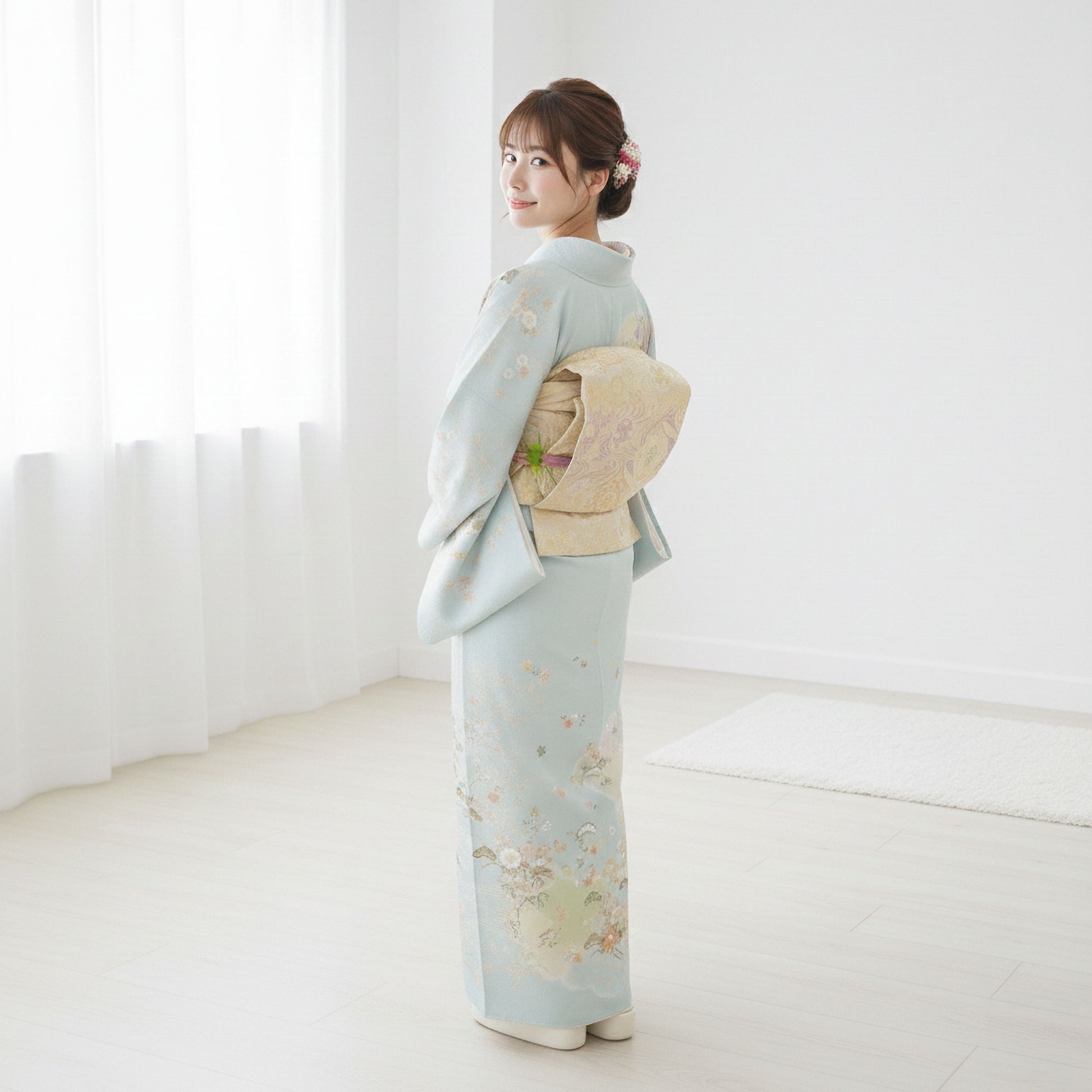 【レンタル】訪問着着物貸衣装フルセット入学式卒業式七五三結婚式お宮参り結納お茶会パーティー母親ママ人気訪問着付下げ【ワイドサイズ】水色No.0256