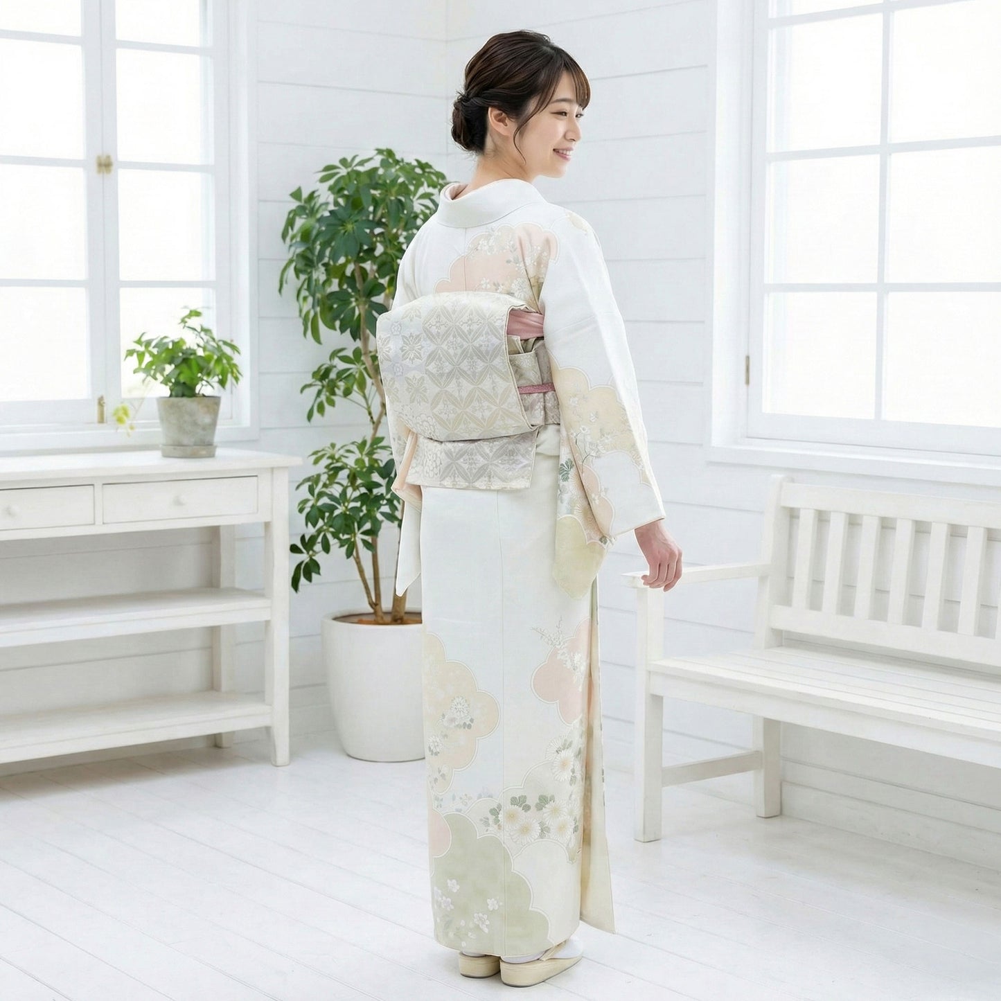 【レンタル】訪問着着物貸衣装フルセット入学式卒業式七五三結婚式お宮参り結納お茶会パーティー母親ママ人気訪問着付下げ【トールサイズ】生成りNo.0259