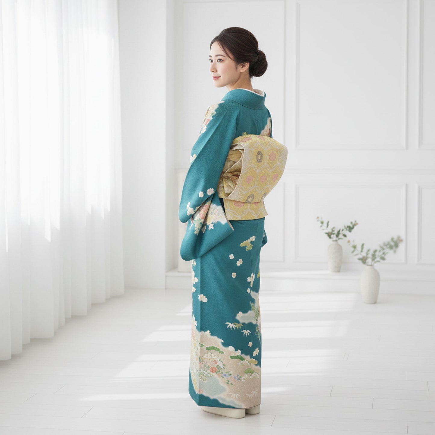 【お買い物マラソン10%OFFクーポン配布中!】【レンタル】訪問着着物貸衣装フルセット入学式卒業式七五三結婚式お宮参り結納お茶会パーティー母親ママ人気訪問着付下げフルセットグリーン青緑No.0280