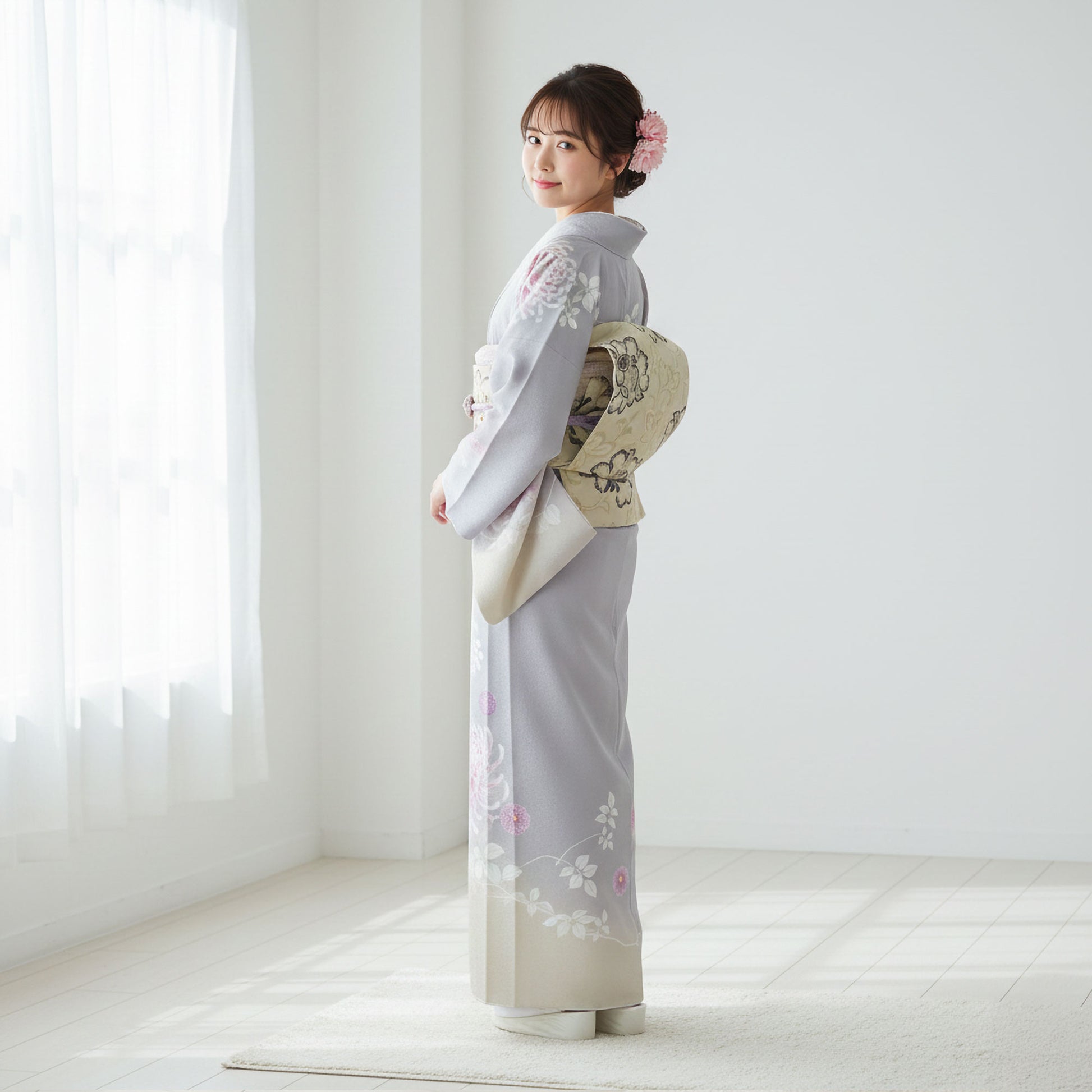 【レンタル】訪問着着物貸衣装フルセット入学式卒業式七五三お宮参り結婚式お宮参り結納母親ママ人気訪問着付下げフルセット着物着物往復送料無料グレーダスティカラー菊古典系No.0319