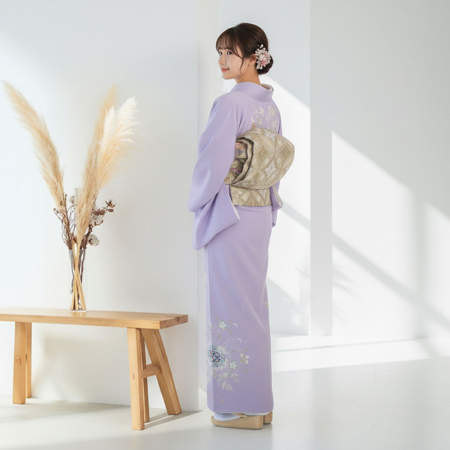 【クーポンで10%OFF！10日限定!】【レンタル】訪問着着物貸衣装フルセット入学式卒業式七五三結婚式お宮参り結納お茶会パーティー母親ママ人気訪問着付下げフルセット紫パープル古典和モダンNo.0354