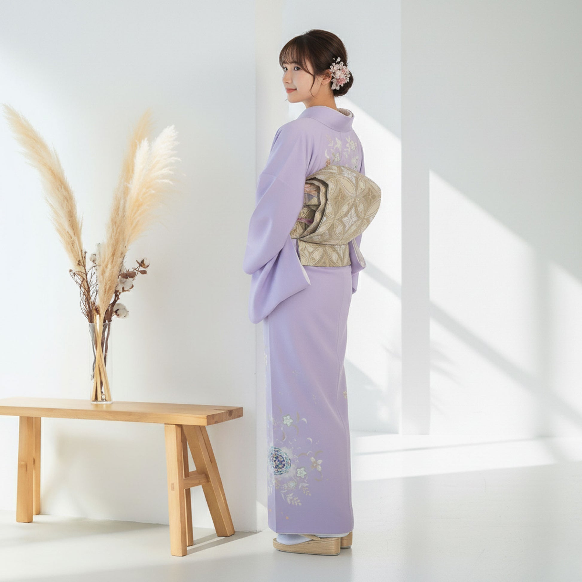 【クーポンで10%OFF！10日限定!】【レンタル】訪問着着物貸衣装フルセット入学式卒業式七五三結婚式お宮参り結納お茶会パーティー母親ママ人気訪問着付下げフルセット紫パープル古典和モダンNo.0354