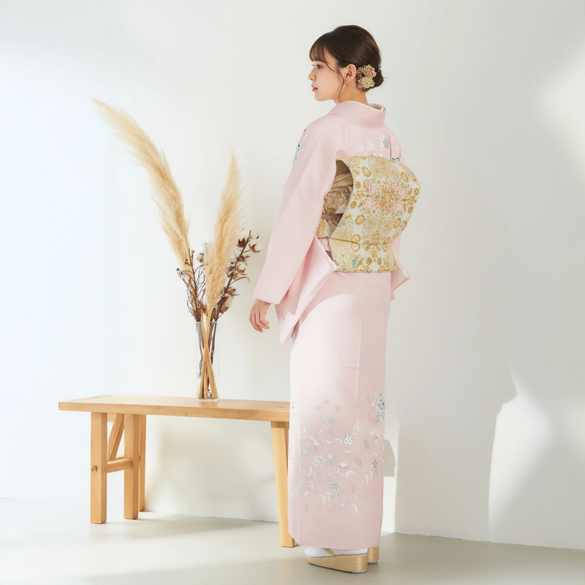 【レンタル】訪問着着物貸衣装フルセット入学式卒業式七五三結婚式お宮参り結納お茶会パーティー母親ママ人気訪問着付下げフルセットピンク古典和モダンNo.0355