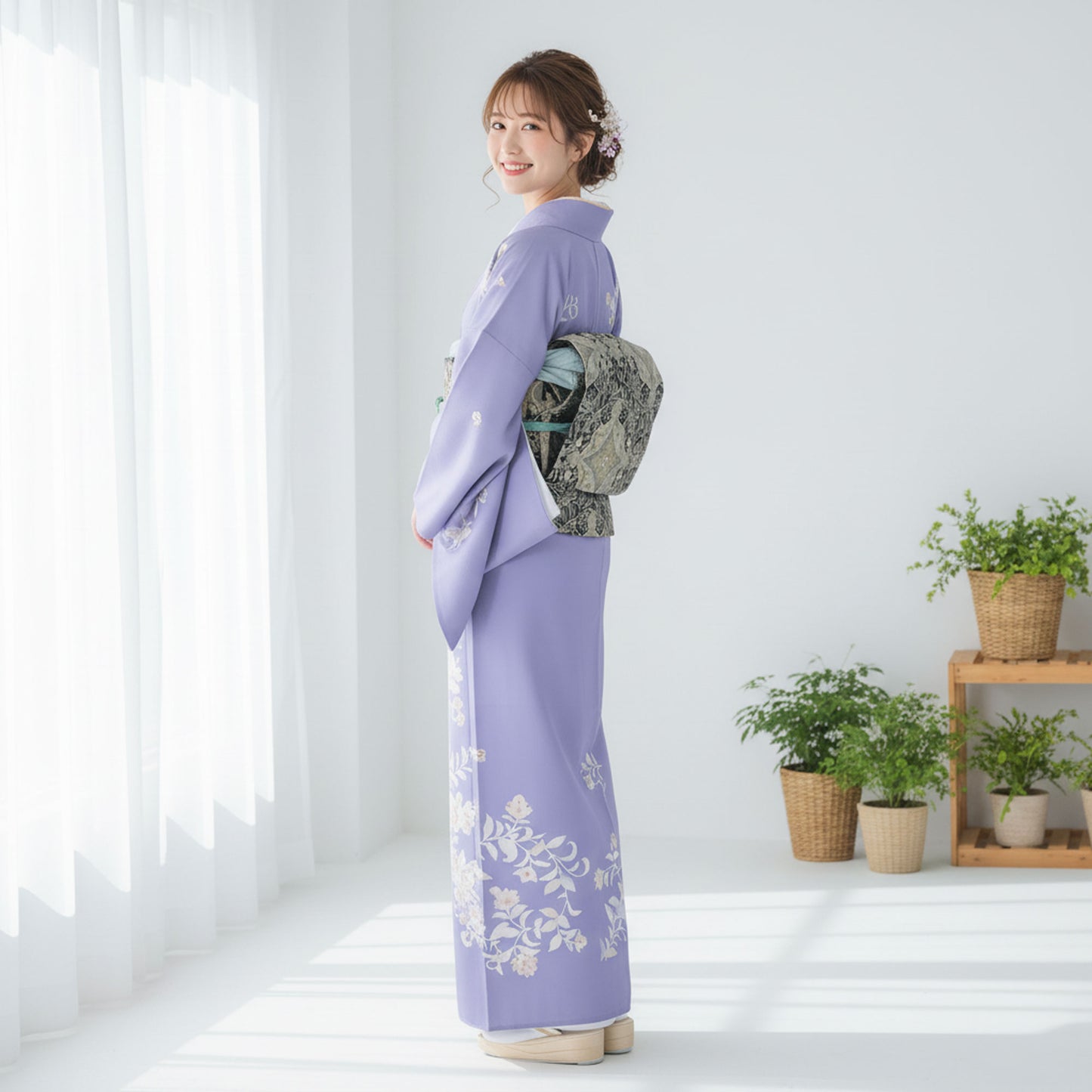 【レンタル】訪問着着物貸衣装フルセット入学式卒業式七五三結婚式お宮参り結納お茶会パーティー母親ママ人気訪問着付下げフルセット紫パープルフェミニン上品和モダンNo.0380