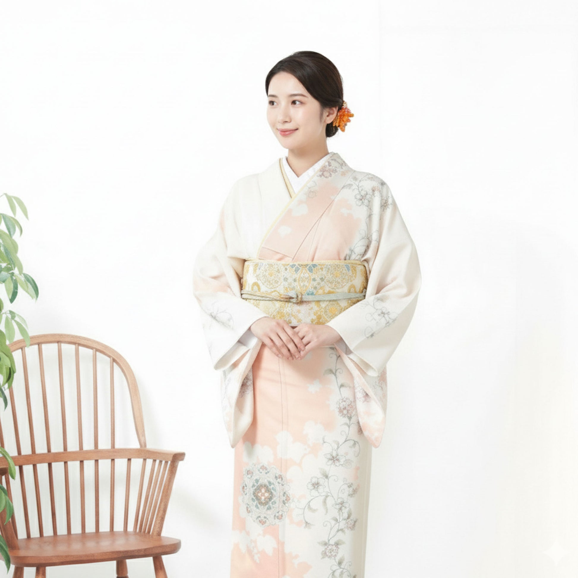 【お買い物マラソン10%OFFクーポン配布中!】【レンタル】訪問着着物貸衣装フルセット入学式卒業式七五三結婚式お宮参り結納お茶会パーティー母親ママ人気訪問着付下げフルセット白ピンク桃色花春らしい和柄和モダンNo.398