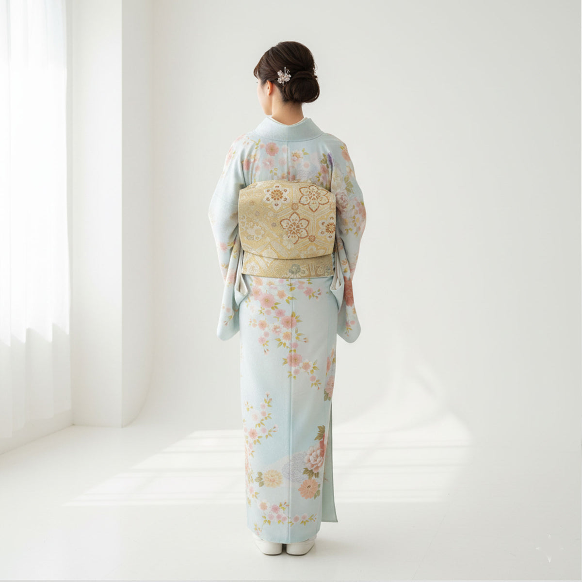 【レンタル】訪問着着物貸衣装フルセット入学式卒業式七五三結婚式お宮参り結納お茶会パーティー母親ママ人気訪問着付下げフルセットブルー和柄桜No.402