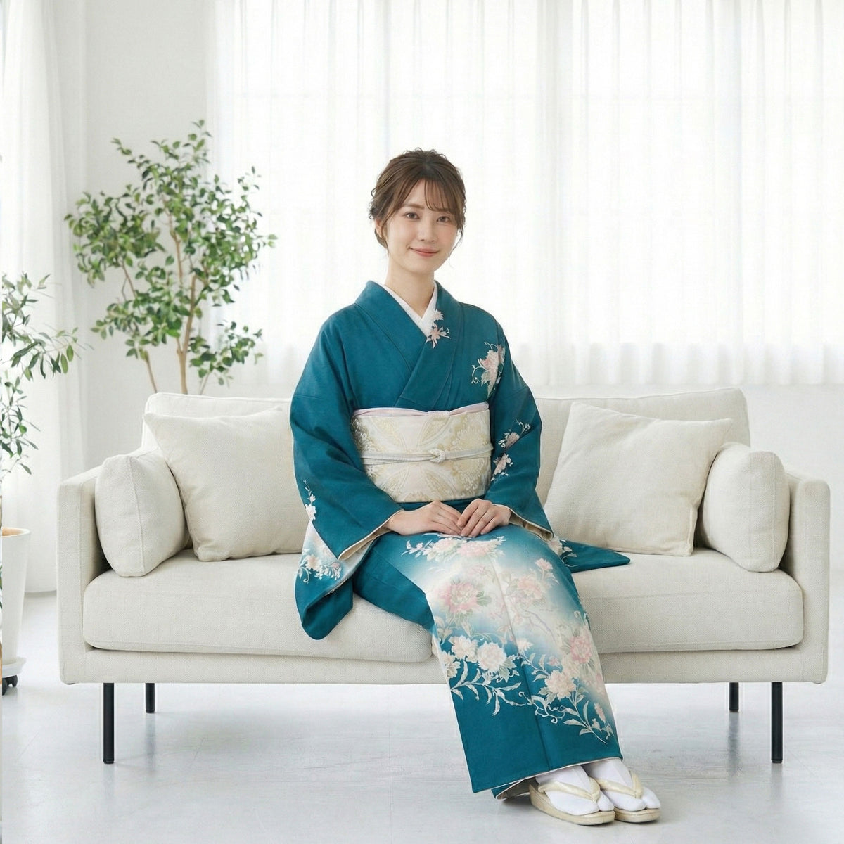 【レンタル】訪問着着物貸衣装フルセット入学式卒業式七五三結婚式お宮参り結納お茶会パーティー母親ママ人気訪問着フルセット唐草青緑No.420