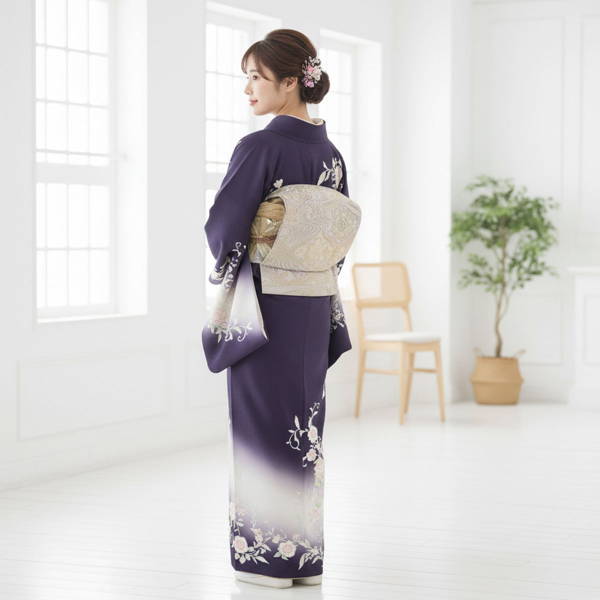 【レンタル】訪問着着物貸衣装フルセット入学式卒業式七五三結婚式お宮参り結納お茶会パーティー母親ママ人気訪問着フルセット紫パープル唐草No.425