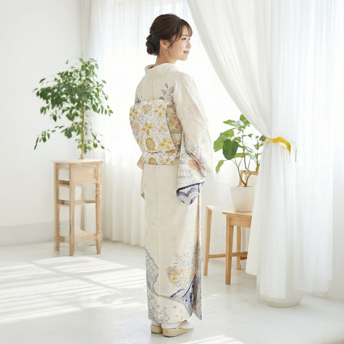 【レンタル】訪問着着物貸衣装フルセット入学式卒業式七五三結婚式お宮参り結納お茶会パーティー母親ママ人気訪問着フルセットベージュ辻が花No.428