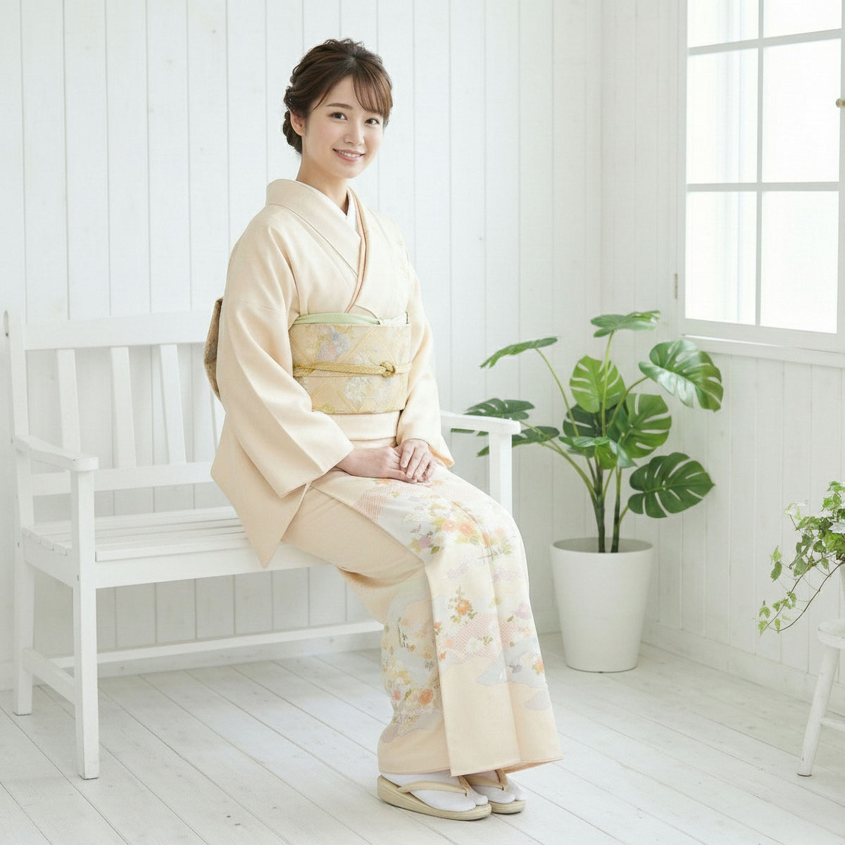 【レンタル】訪問着着物貸衣装フルセット入学式卒業式七五三結婚式お宮参り結納お茶会パーティー母親ママ人気訪問着フルセットベージュ古典柄No.430