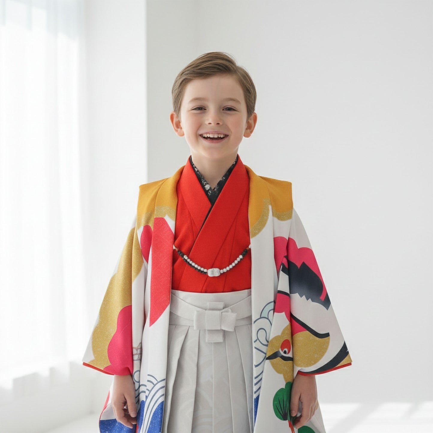 【レンタル】花わらべ 羽織袴 アンサンブル トータル フルセット 七五三 【かんたん着付け】 卒園 【5歳 五歳 貸衣装 七五三】子供 男児 セット お正月 卒業式【往復送料無料】白 藤 松 日の出