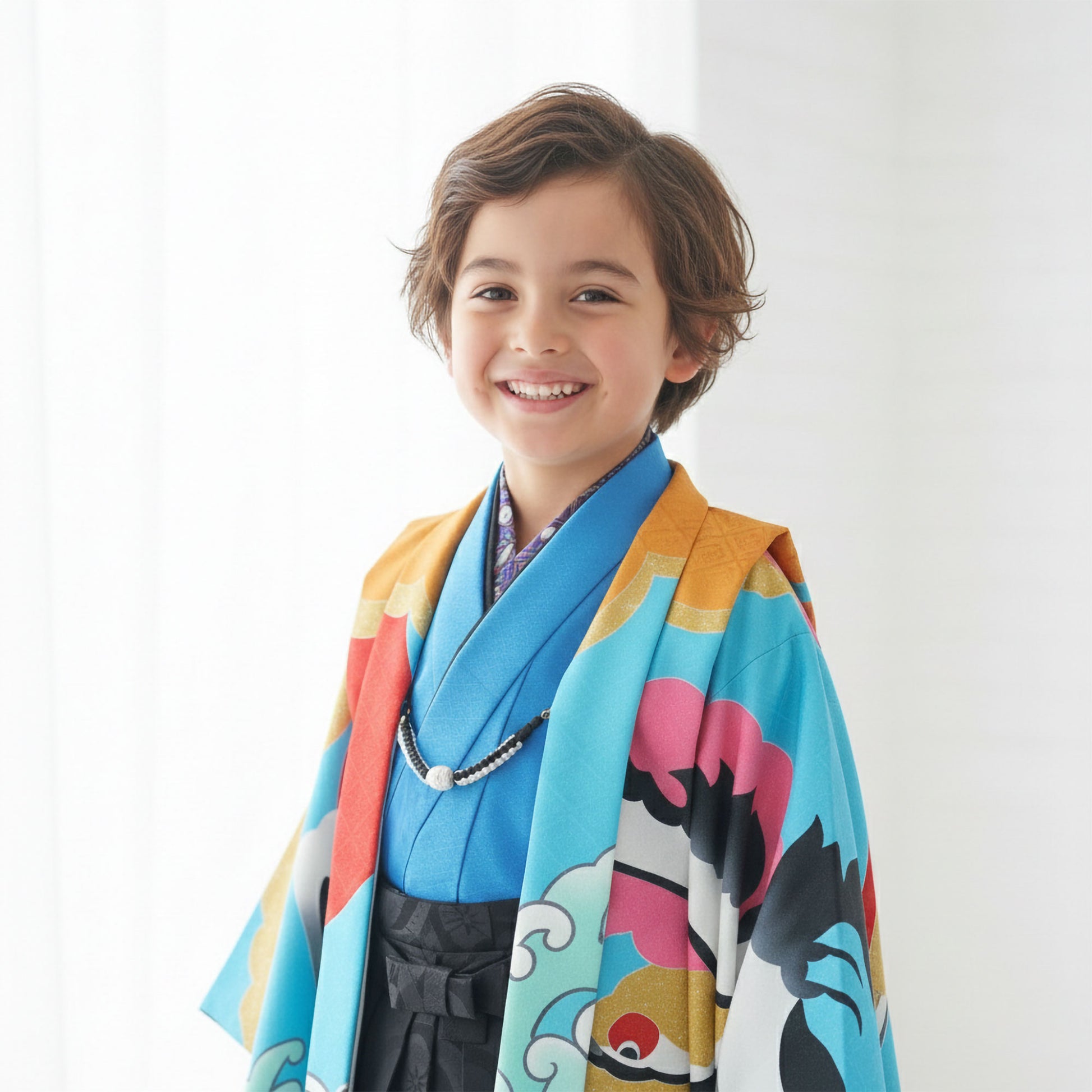 【お買い物マラソン10%OFFクーポン配布中!】【レンタル】卒園七五三【かんたん着付け】花わらべ羽織袴五歳男児着物アンサンブルセットフルセット【5歳貸衣装子供男の子着物セット】お正月卒業式【往復送料無料】水色藤松日の出新品