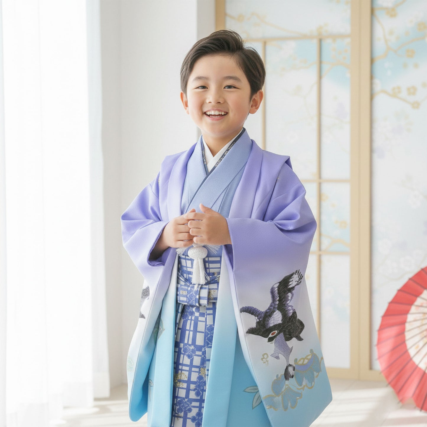 【レンタル】卒園七五三【かんたん着付け】R・KIKUCHI羽織袴五歳男児着物アンサンブルセットフルセット【5歳貸衣装子供男の子着物セット】お正月卒業式【往復送料無料】黒グレー縦縞新品足袋プレゼント