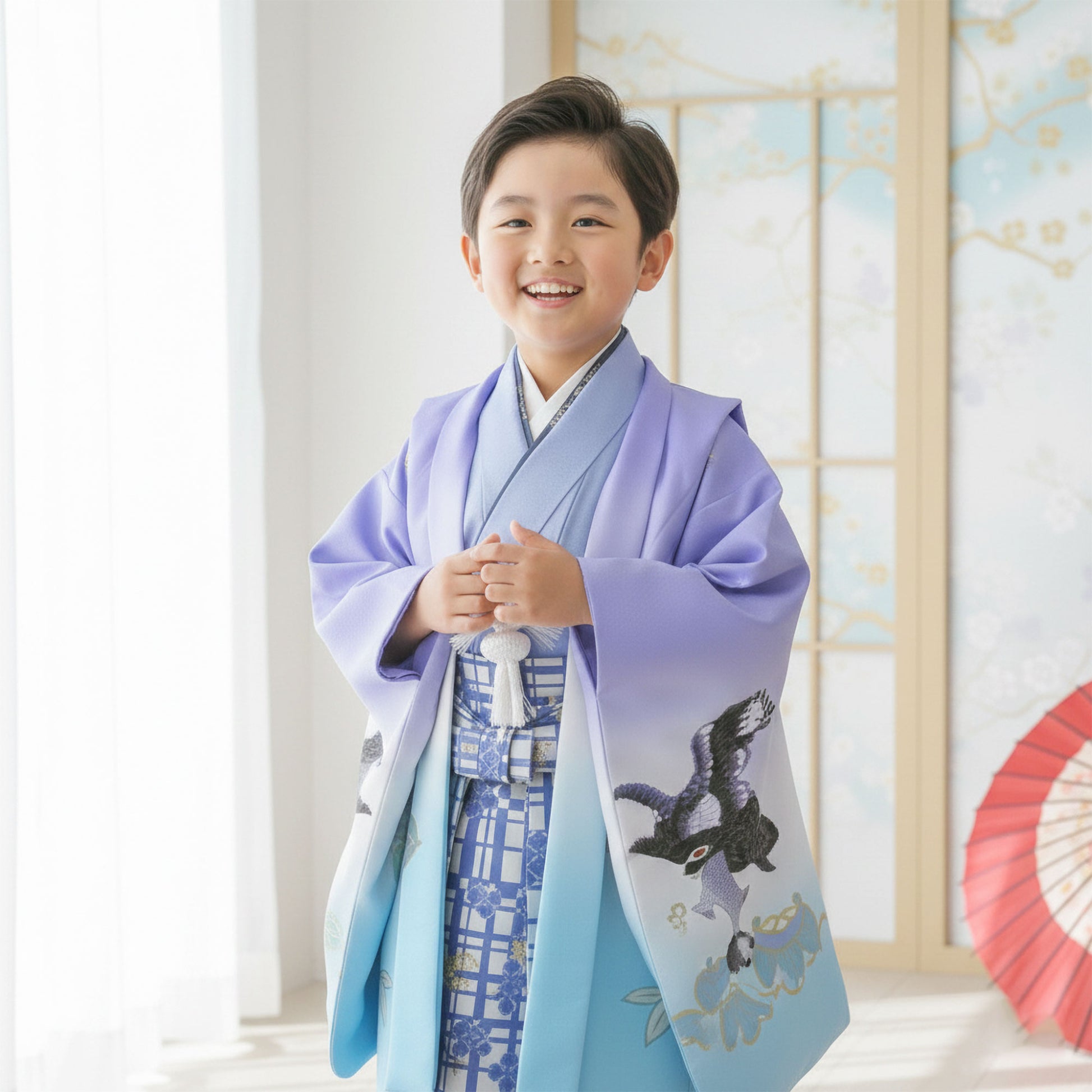 【レンタル】卒園七五三【かんたん着付け】R・KIKUCHI羽織袴五歳男児着物アンサンブルセットフルセット【5歳貸衣装子供男の子着物セット】お正月卒業式【往復送料無料】黒グレー縦縞新品足袋プレゼント
