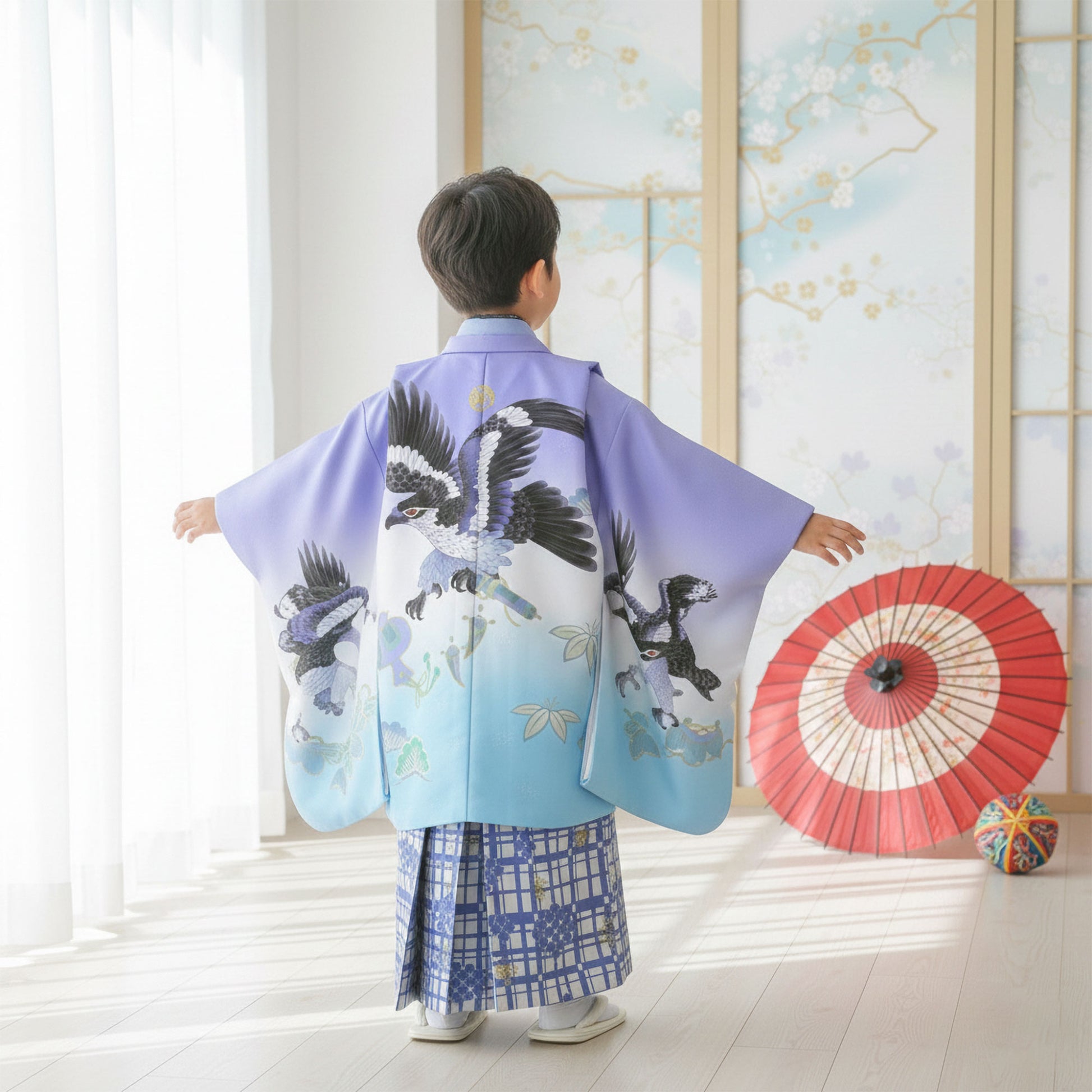 【レンタル】卒園七五三【かんたん着付け】R・KIKUCHI羽織袴五歳男児着物アンサンブルセットフルセット【5歳貸衣装子供男の子着物セット】お正月卒業式【往復送料無料】黒グレー縦縞新品足袋プレゼント