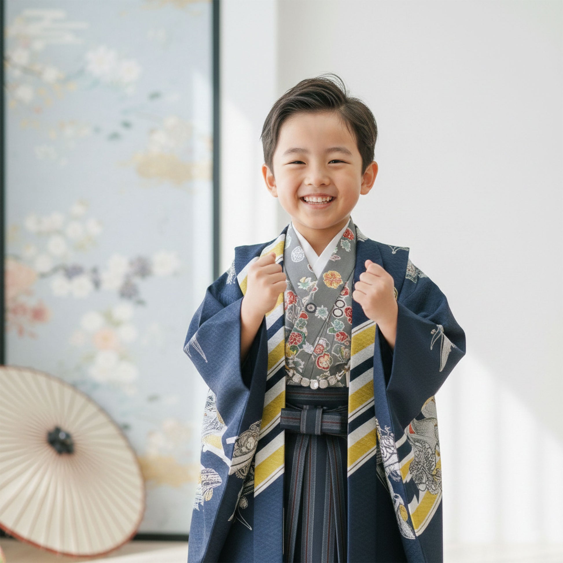 【レンタル】卒園七五三【かんたん着付け】ModernAntennaモダンアンテナ羽織袴五歳男児着物アンサンブルセットフルセット【5歳貸衣装子供男の子着物セット】お正月卒業式【往復送料無料】黒緑新品足袋プレゼント