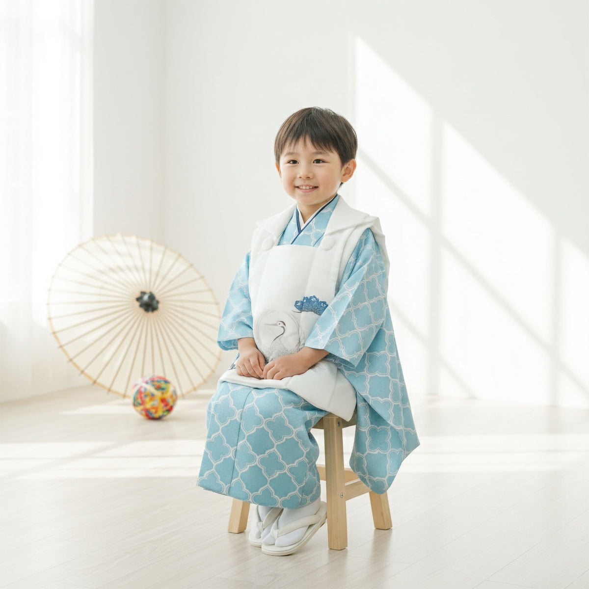 【お買い物マラソン30%OFFクーポン配布中!】【レンタル】七五三被布コート三歳男児着物アンサンブルセットフルセット被布【3歳貸衣装子供男の子着物セット】お正月【往復送料無料】古典柄千鳥水色鶴新品足袋プレゼント