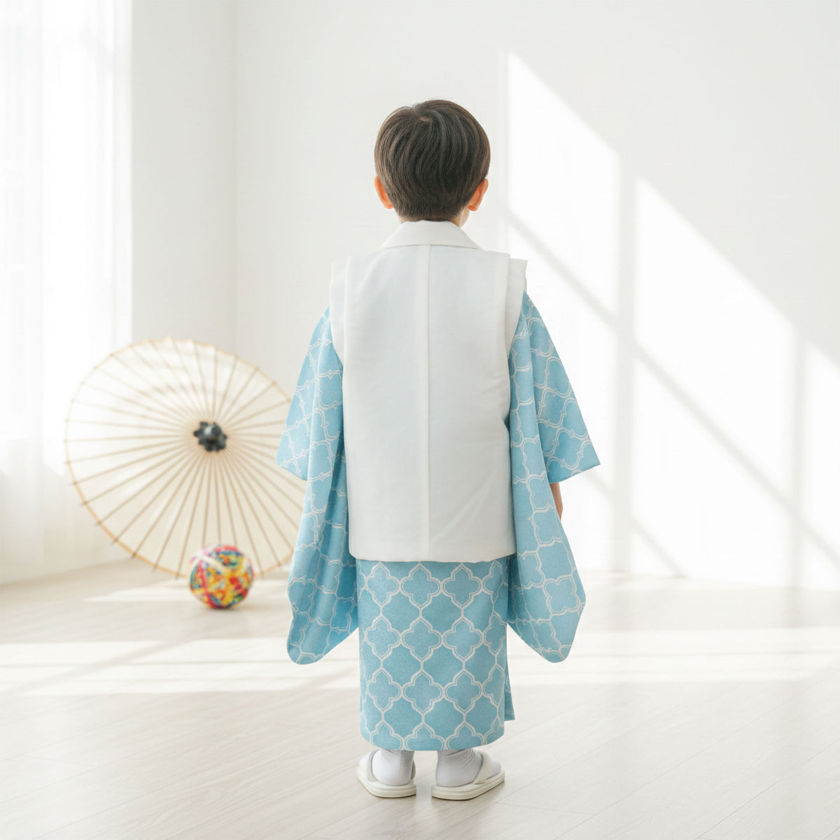 【お買い物マラソン30%OFFクーポン配布中!】【レンタル】七五三被布コート三歳男児着物アンサンブルセットフルセット被布【3歳貸衣装子供男の子着物セット】お正月【往復送料無料】古典柄千鳥水色鶴新品足袋プレゼント