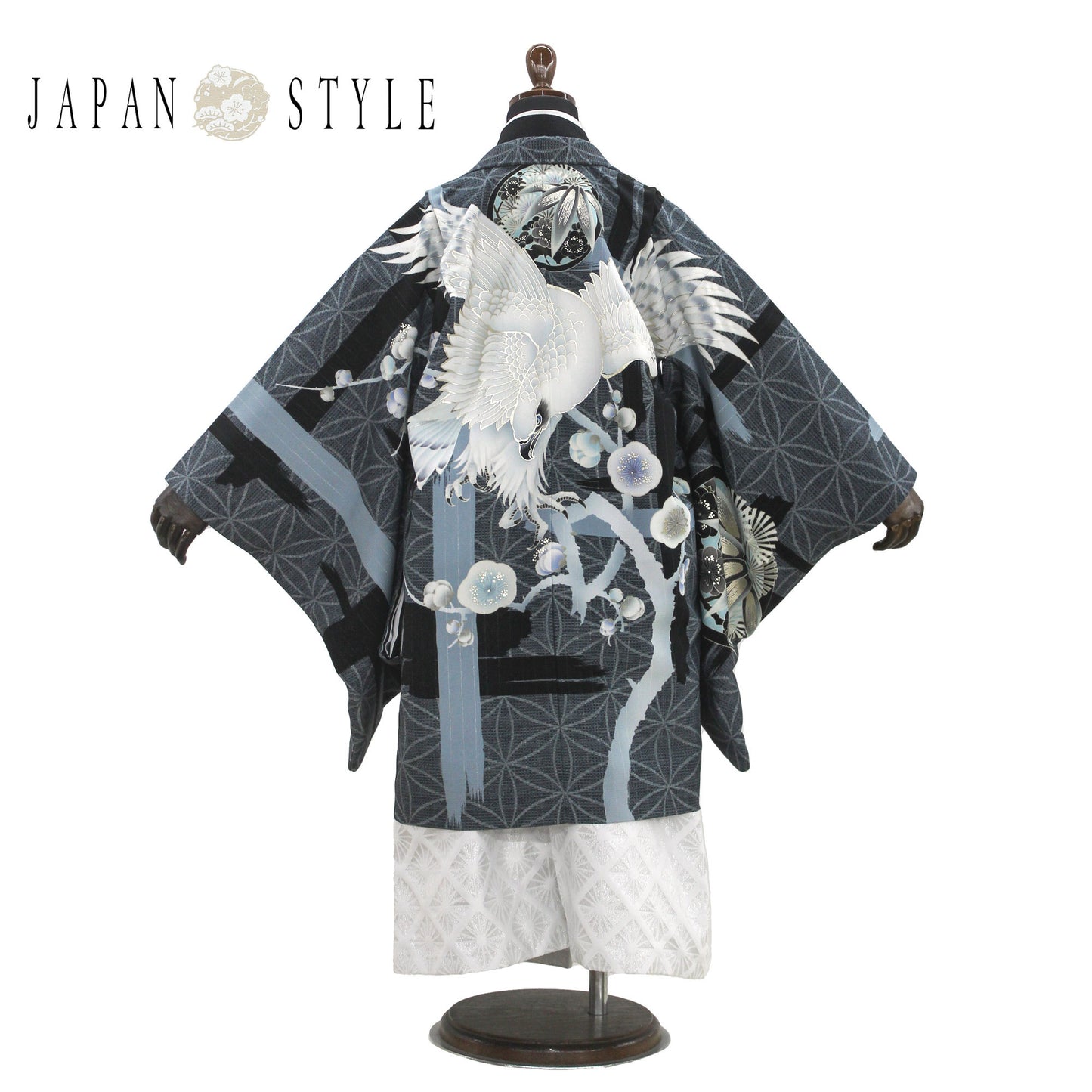 【レンタル】JAPANSTYLE七五三【かんたん着付け】羽織袴五歳男児着物アンサンブルセットフルセット【5歳貸衣装子供男の子着物セット】お正月卒業式【往復送料無料】古典黒白新品足袋プレゼント