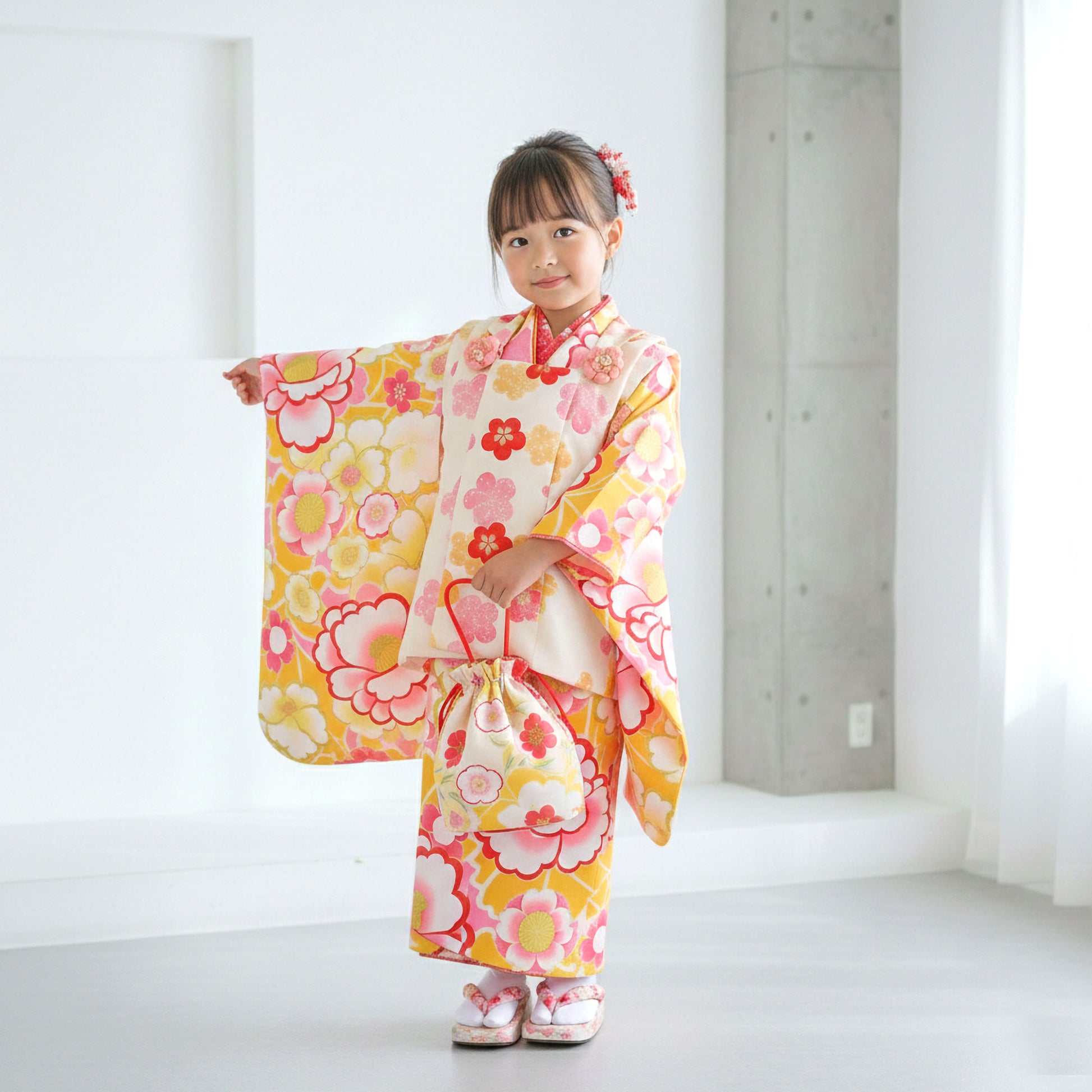 【レンタル】七五三 女の子 3歳 着物 被布 753着物 フルセット 着物 貸衣装 七五三 三歳 子供着物 女児 子ども 結婚式 和装 花わらべ 【往復送料無料】No.3001