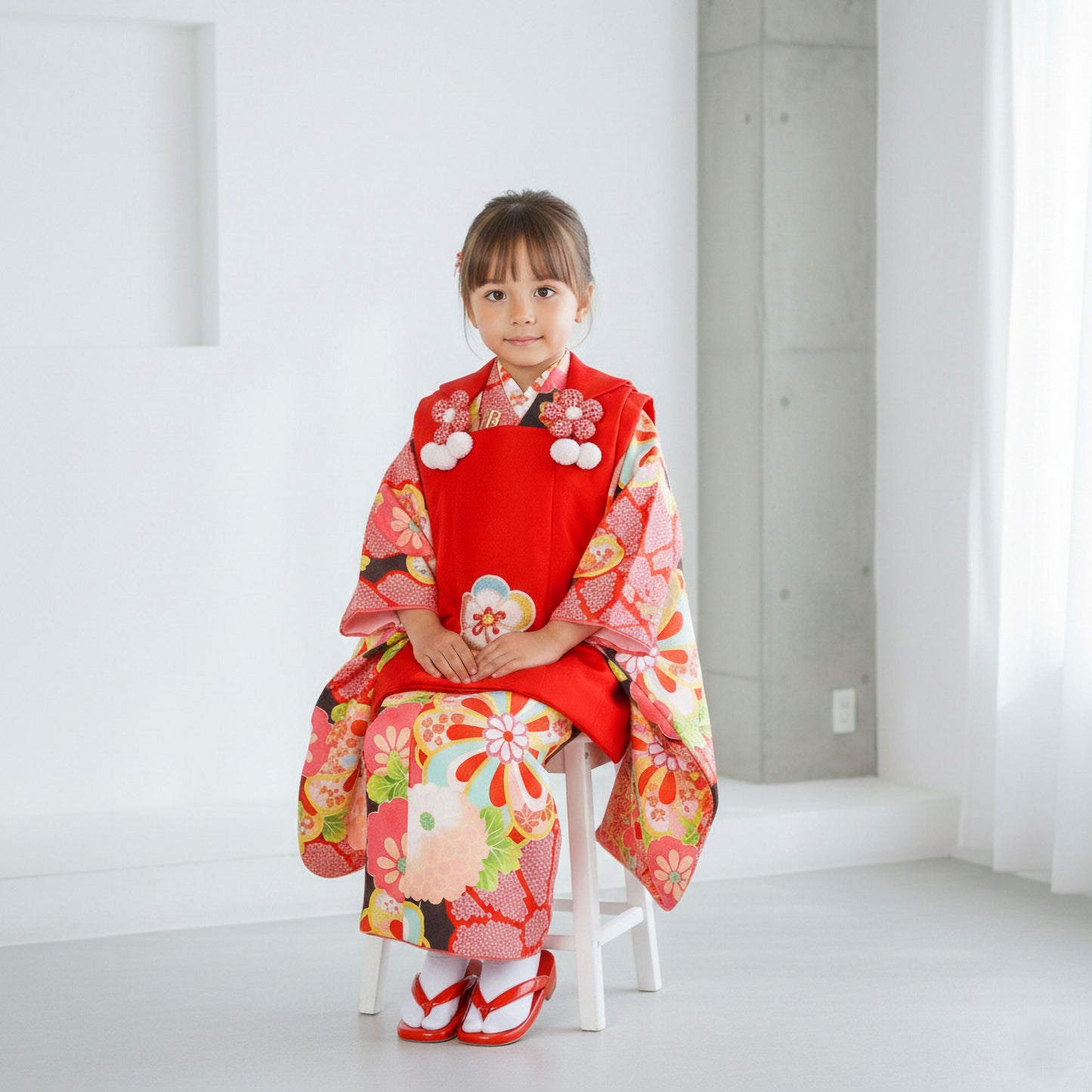 【お買い物マラソン10%OFFクーポン配布中!】【レンタル】七五三女の子3歳着物被布753着物フルセット着物貸衣装七五三三歳子供着物女児子ども結婚式和装小町kids小町キッズ赤黒梅【往復送料無料】No.3007新品足袋プ