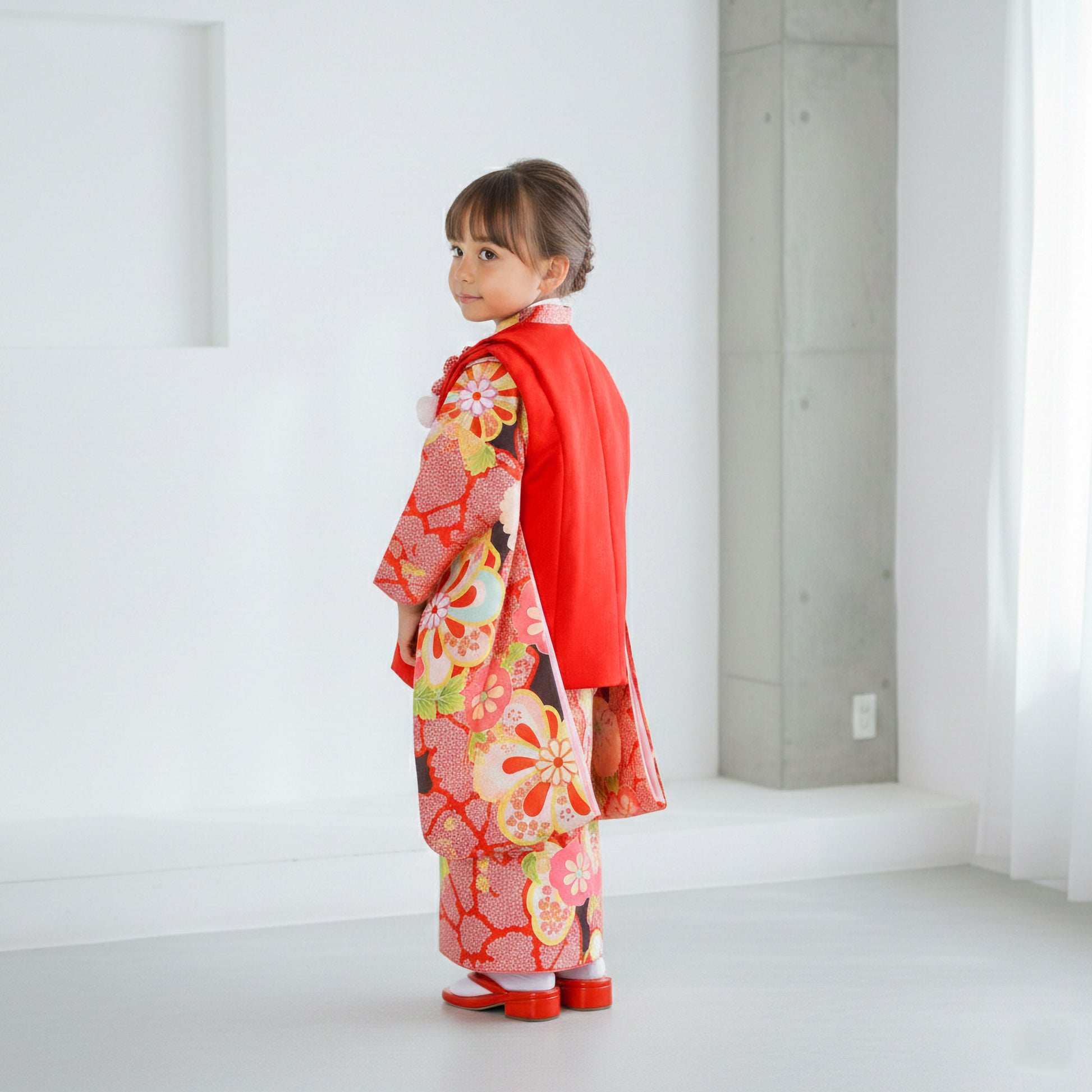 【お買い物マラソン10%OFFクーポン配布中!】【レンタル】七五三女の子3歳着物被布753着物フルセット着物貸衣装七五三三歳子供着物女児子ども結婚式和装小町kids小町キッズ赤黒梅【往復送料無料】No.3007新品足袋プ
