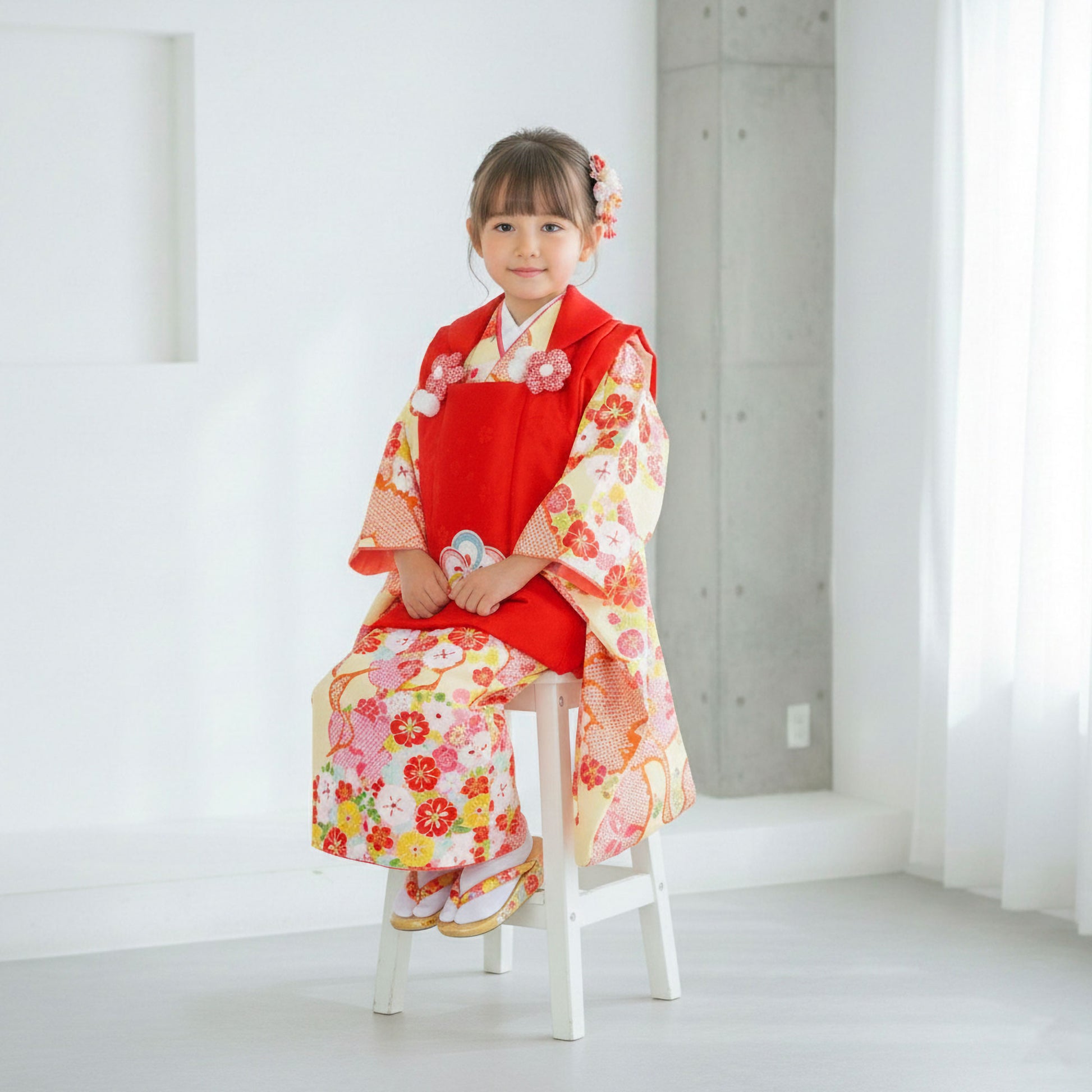 【お買い物マラソン10%OFFクーポン配布中!】【レンタル】七五三女の子3歳着物被布753着物フルセット着物貸衣装七五三三歳子供着物女児子ども結婚式和装小町kids小町キッズ赤クリーム鶴【往復送料無料】No.3008新品