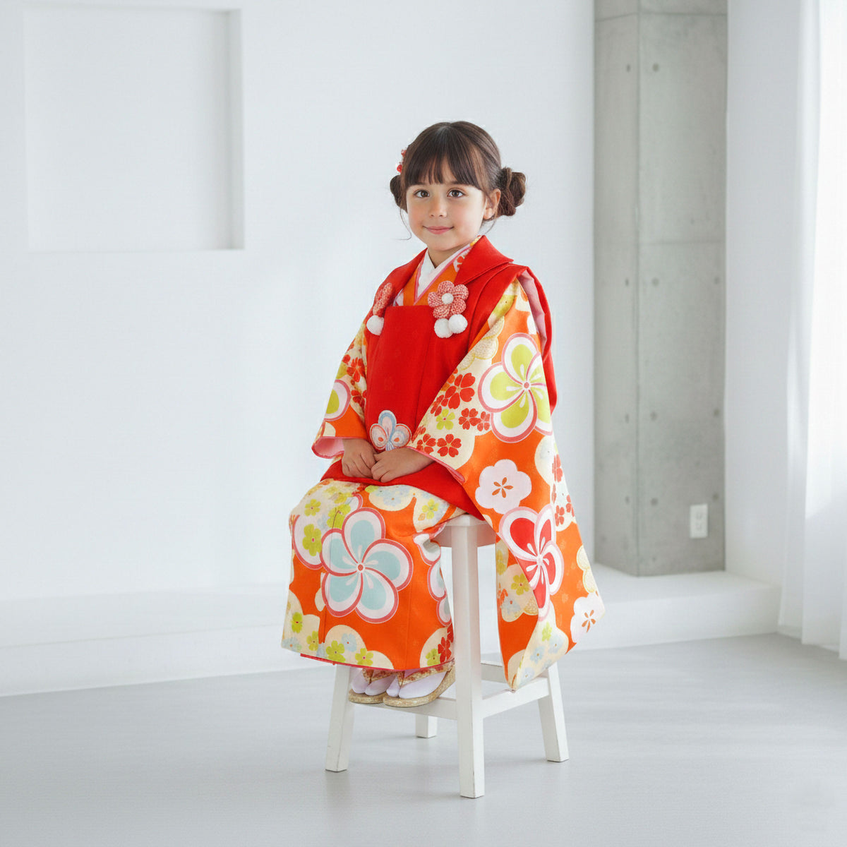 【お買い物マラソン10%OFFクーポン配布中!】【レンタル】七五三女の子3歳着物被布753着物フルセット着物貸衣装七五三三歳子供着物女児子ども結婚式和装小町kids小町キッズ赤オレンジ梅【往復送料無料】No.3009新品