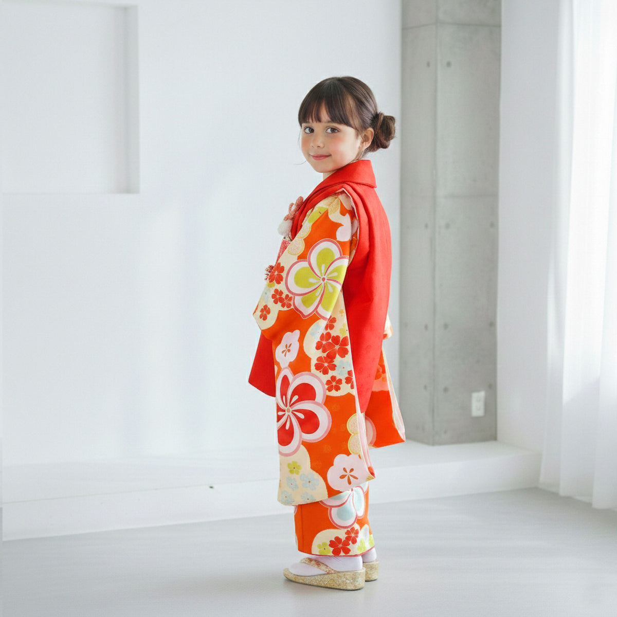 【お買い物マラソン10%OFFクーポン配布中!】【レンタル】七五三女の子3歳着物被布753着物フルセット着物貸衣装七五三三歳子供着物女児子ども結婚式和装小町kids小町キッズ赤オレンジ梅【往復送料無料】No.3009新品