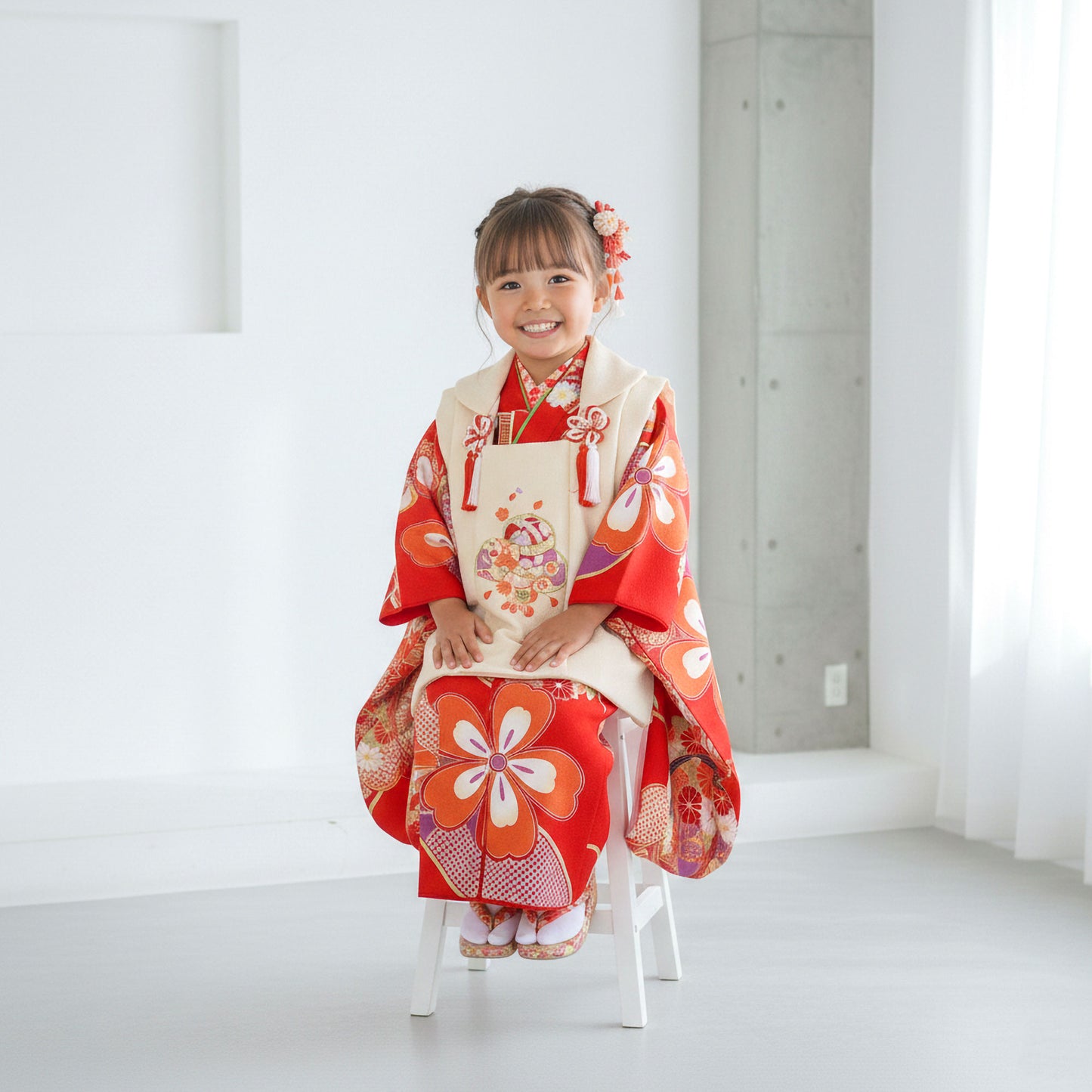 【レンタル】七五三女の子3歳着物被布753着物フルセット着物貸衣装七五三三歳子供着物女児子ども結婚式和装オリジナル赤白【往復送料無料】No.3011新品足袋プレゼント