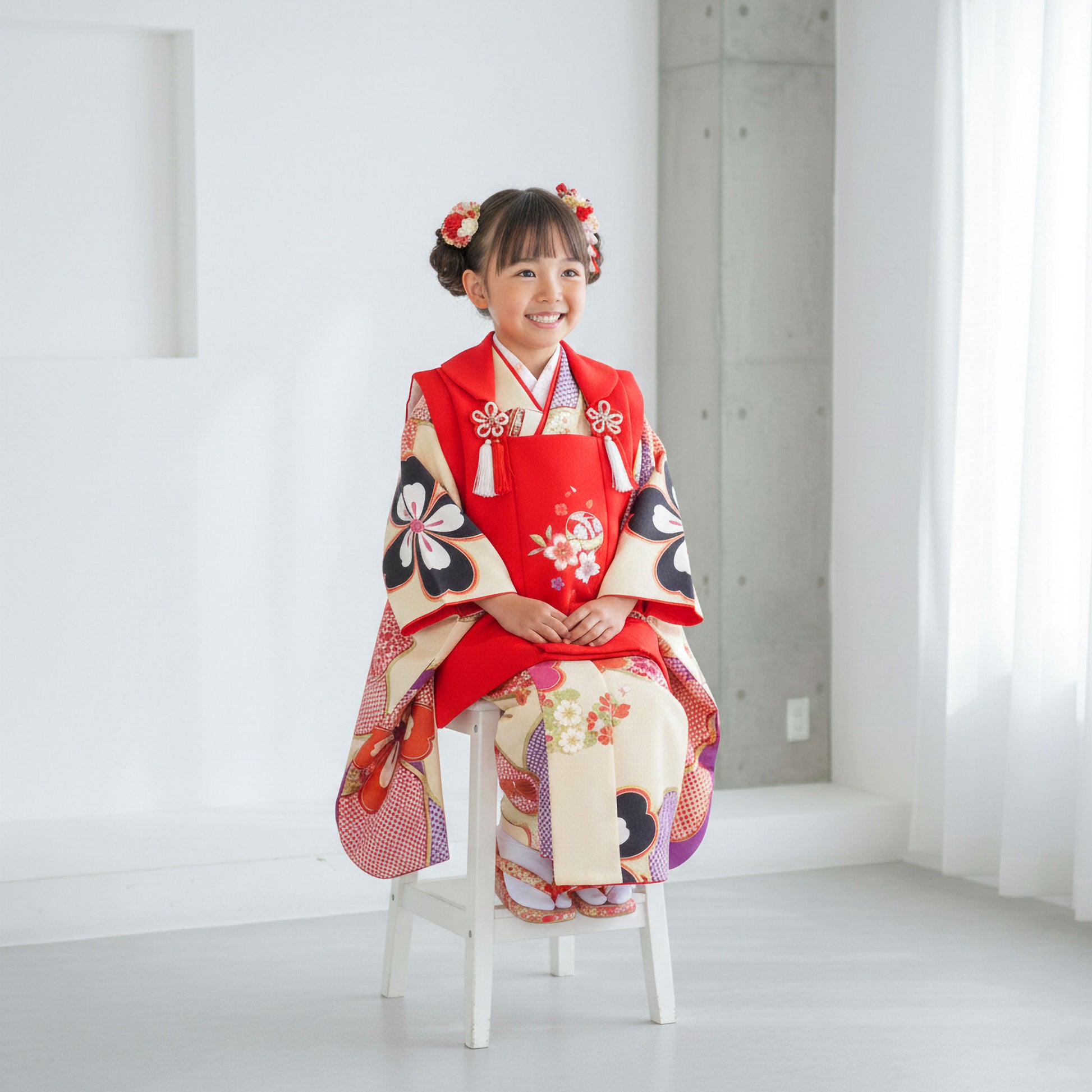 【レンタル】七五三女の子3歳着物被布753着物フルセット着物貸衣装七五三三歳子供着物女児子ども結婚式和装オリジナル赤白【往復送料無料】No.3013新品足袋プレゼント